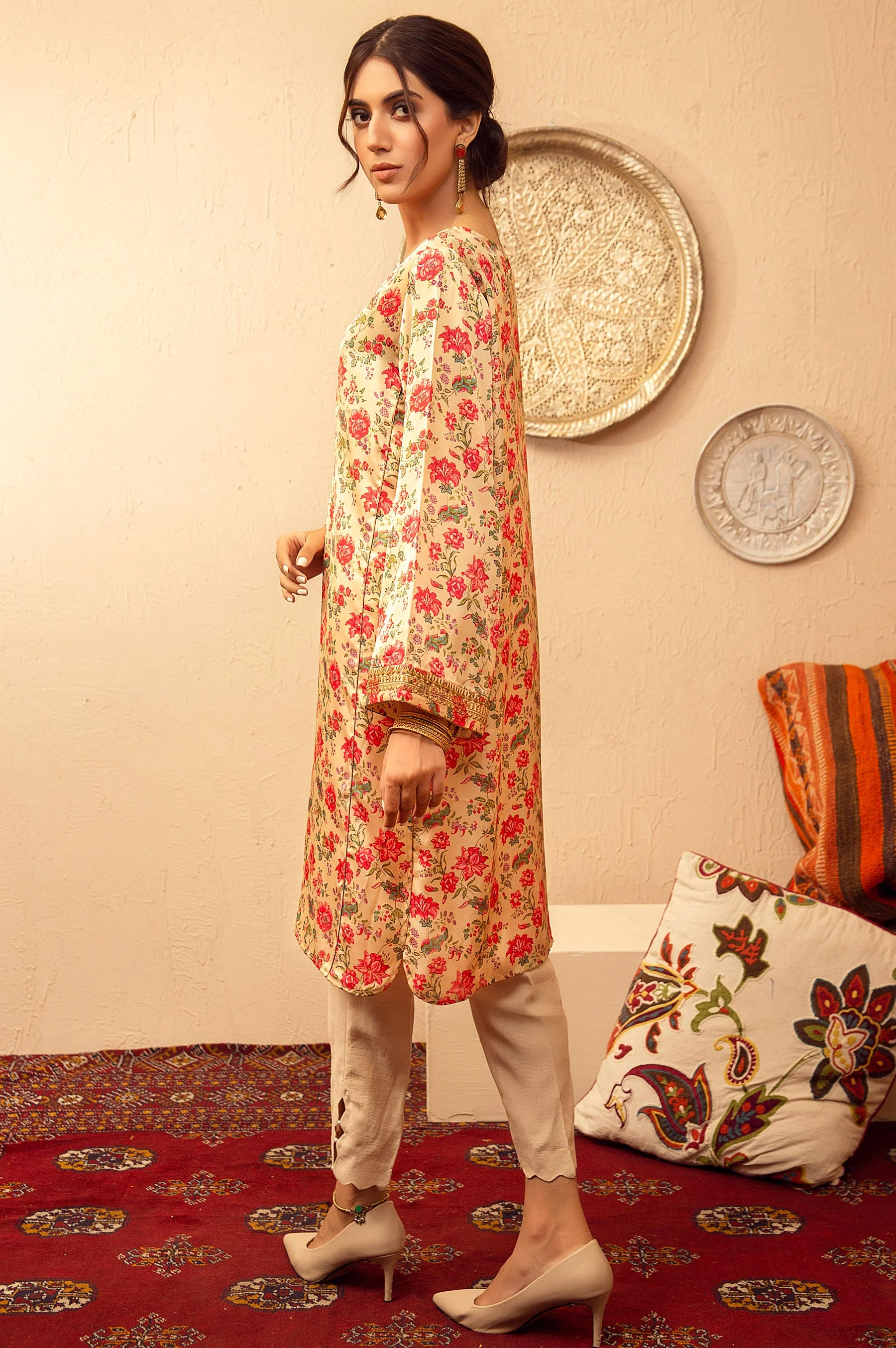 Stitched 1 Piece Poly Satin Embroidered Shirt - Image 4