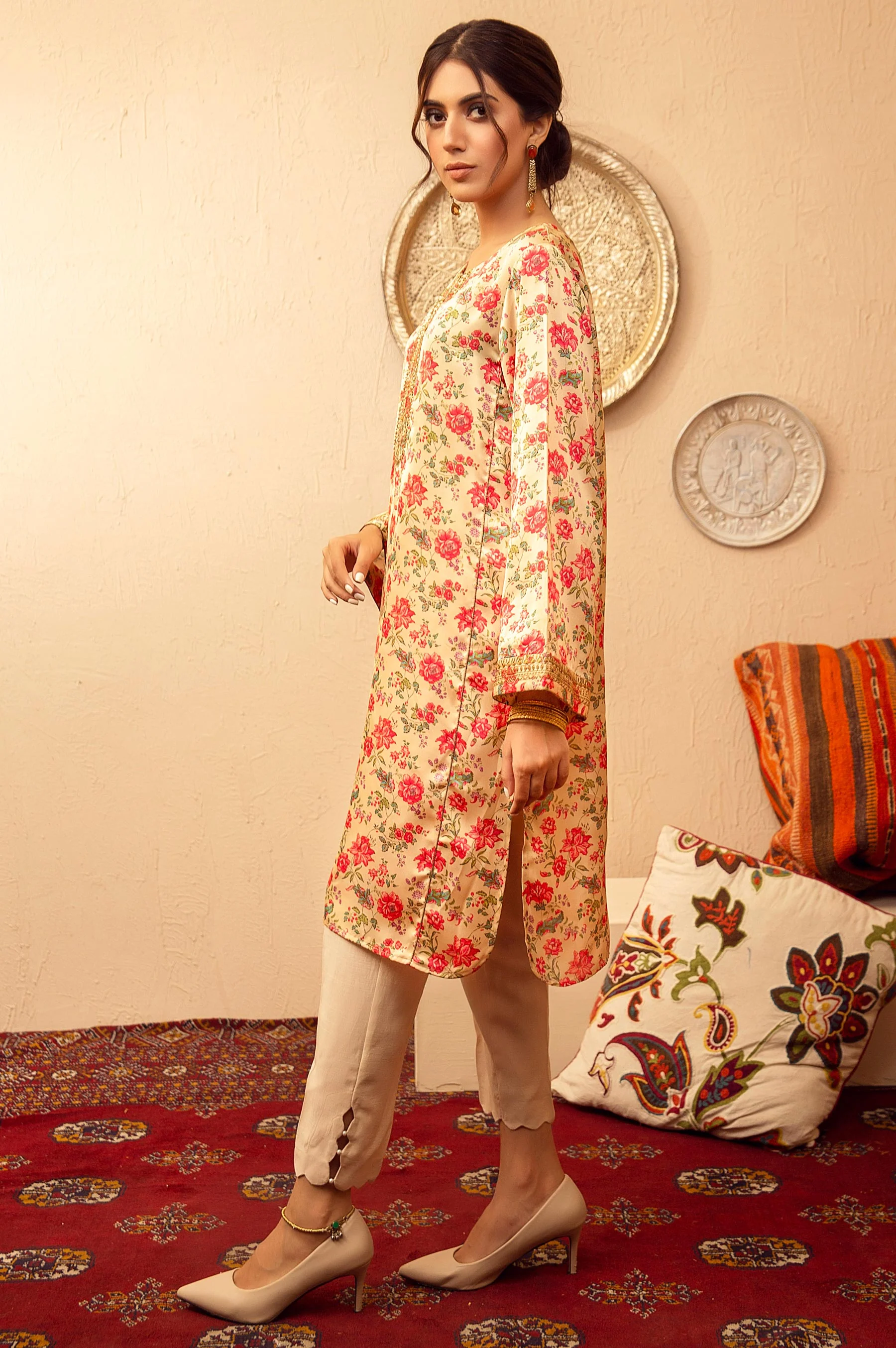 Stitched 1 Piece Poly Satin Embroidered Shirt - Image 5