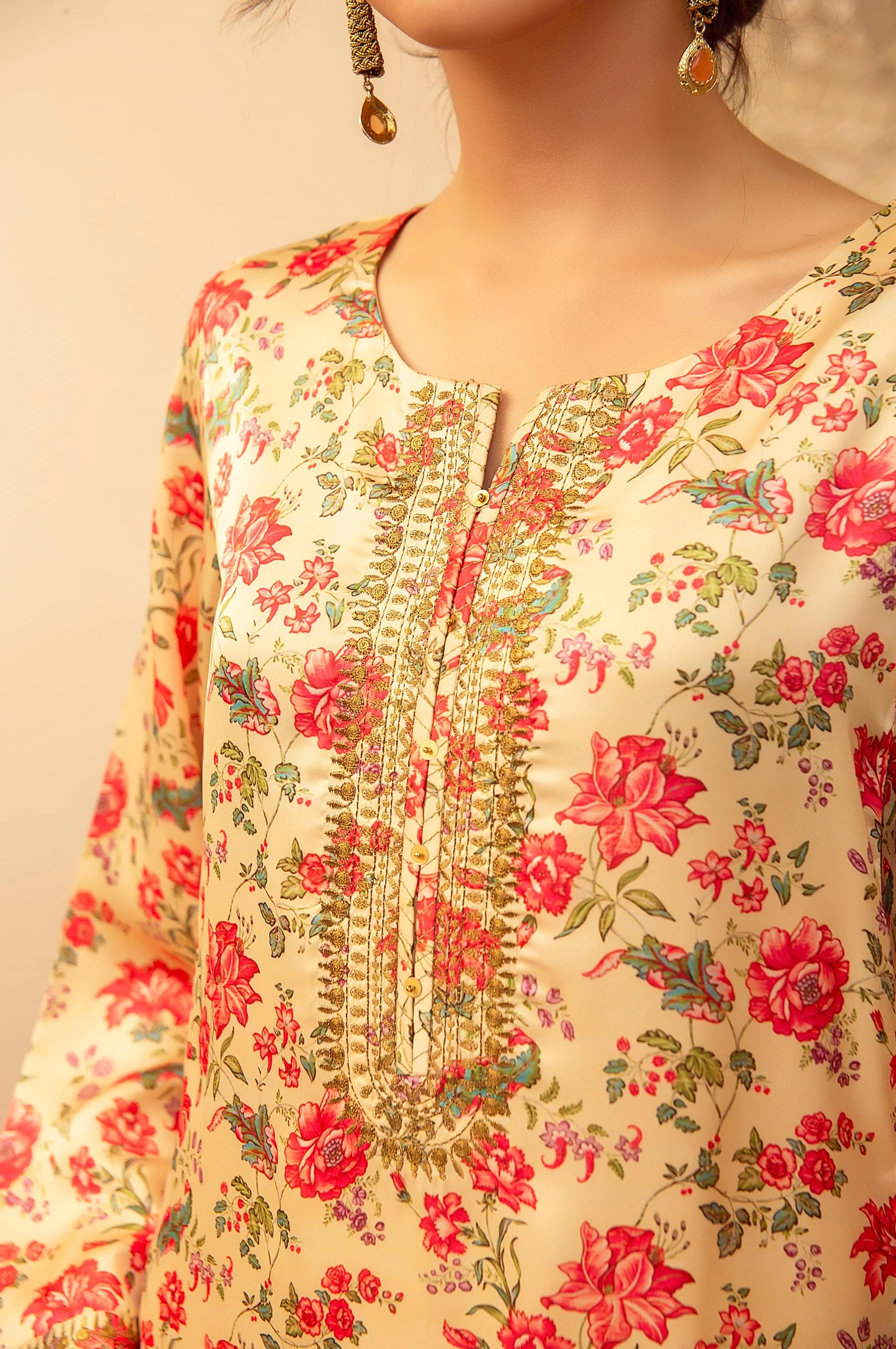 Stitched 1 Piece Poly Satin Embroidered Shirt - Image 6