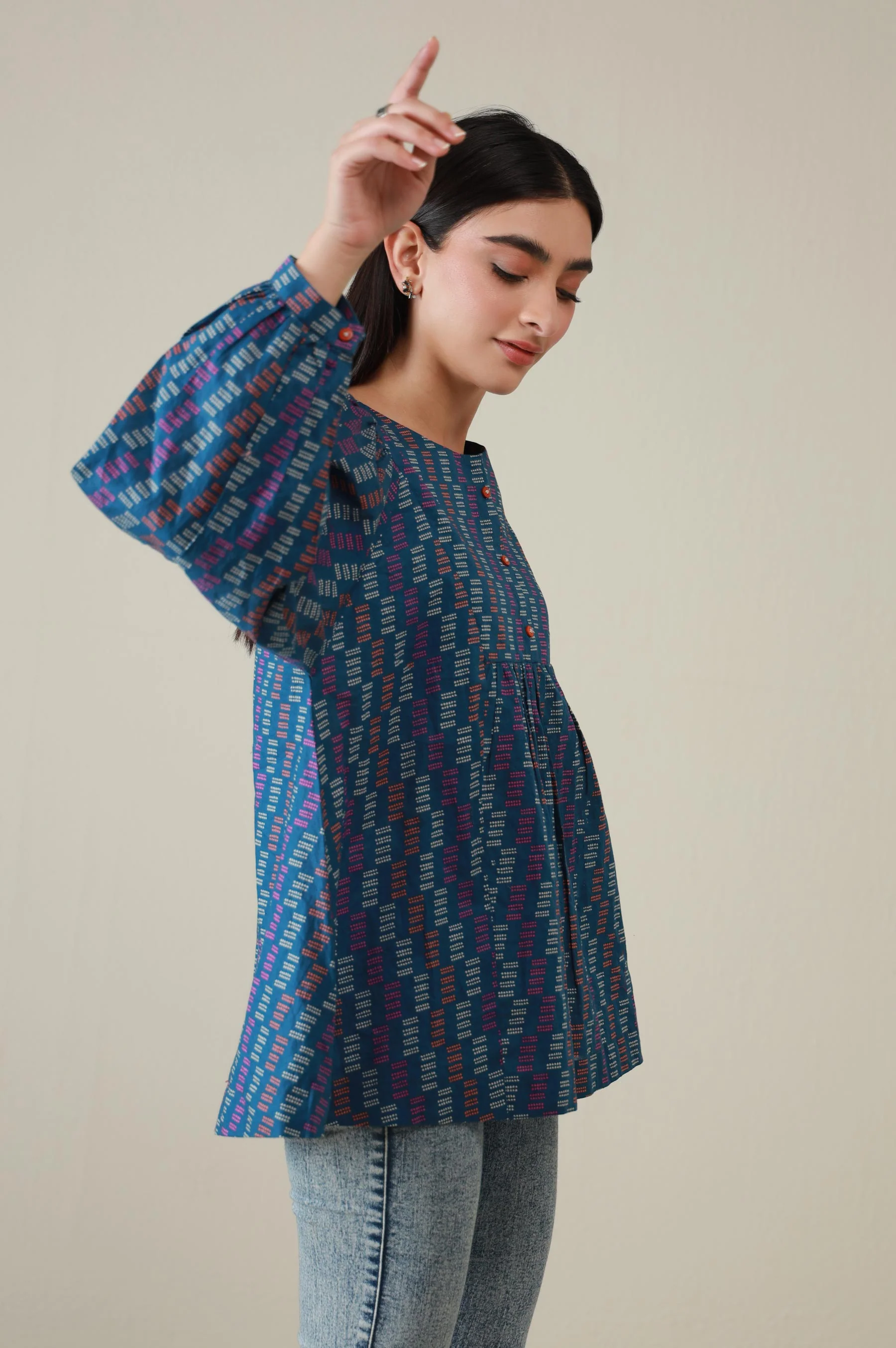 Stitched 1 Piece Stylized Printed Cambric Top - Image 2
