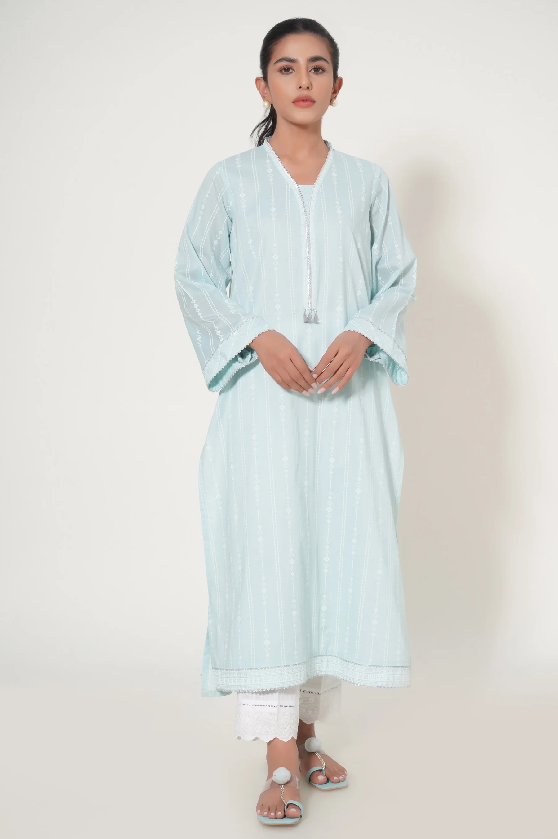 Stitched 1 Piece Puff Printed Cambric Shirt - Image 5