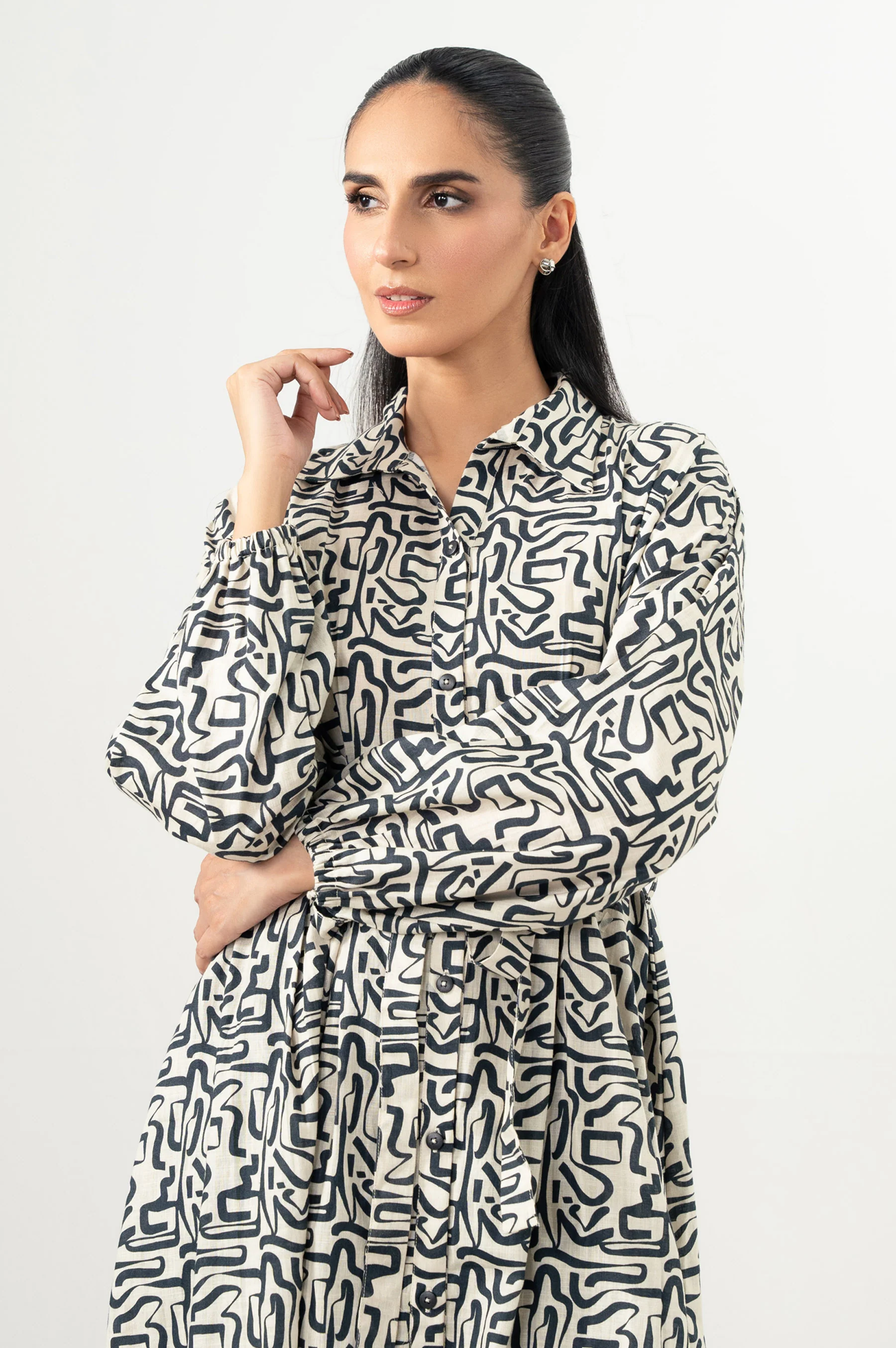 Stitched 1 Piece Printed Cross Hatch Khaddar Long Dress - Image 2