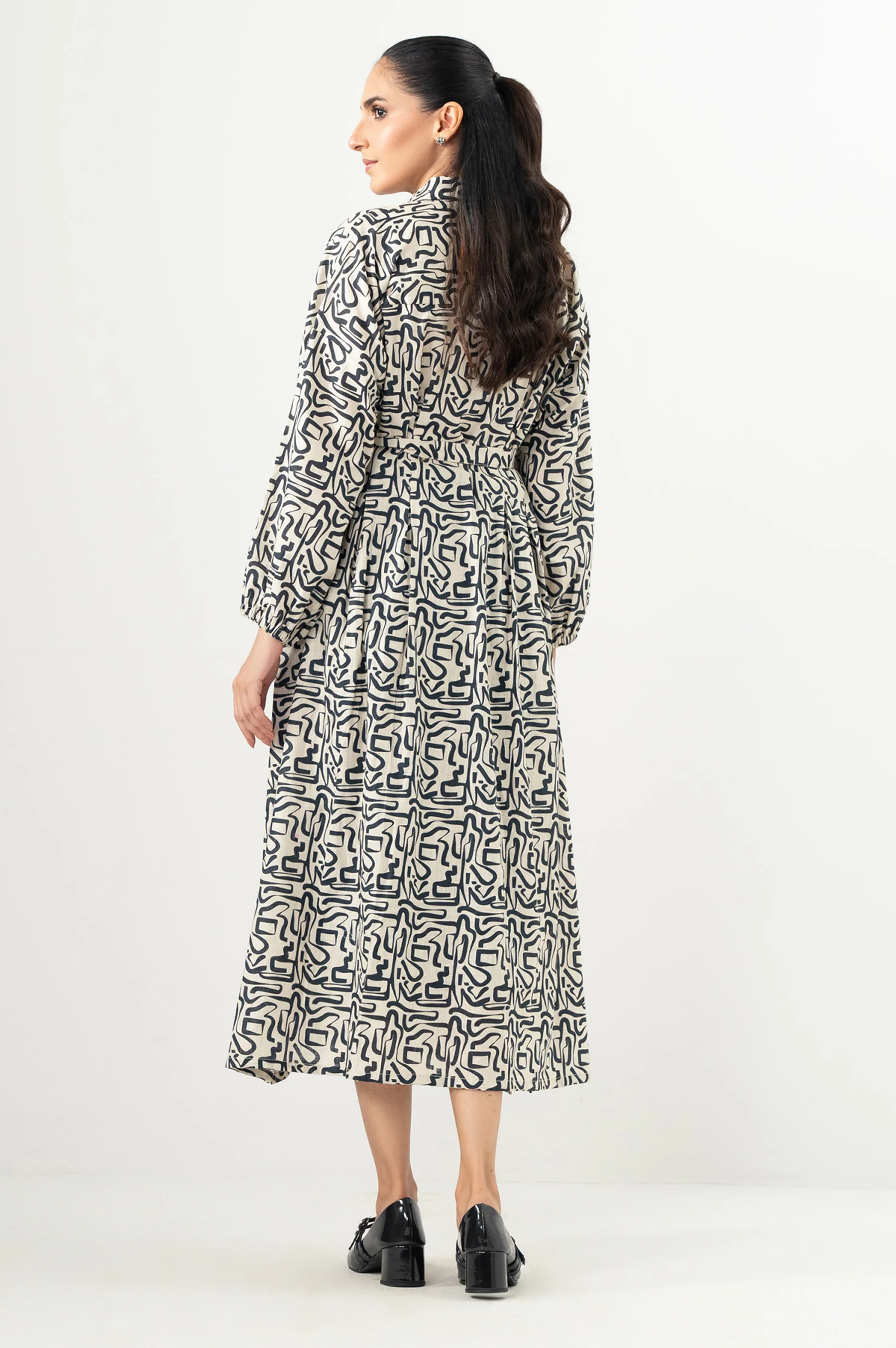 Stitched 1 Piece Printed Cross Hatch Khaddar Long Dress - Image 3