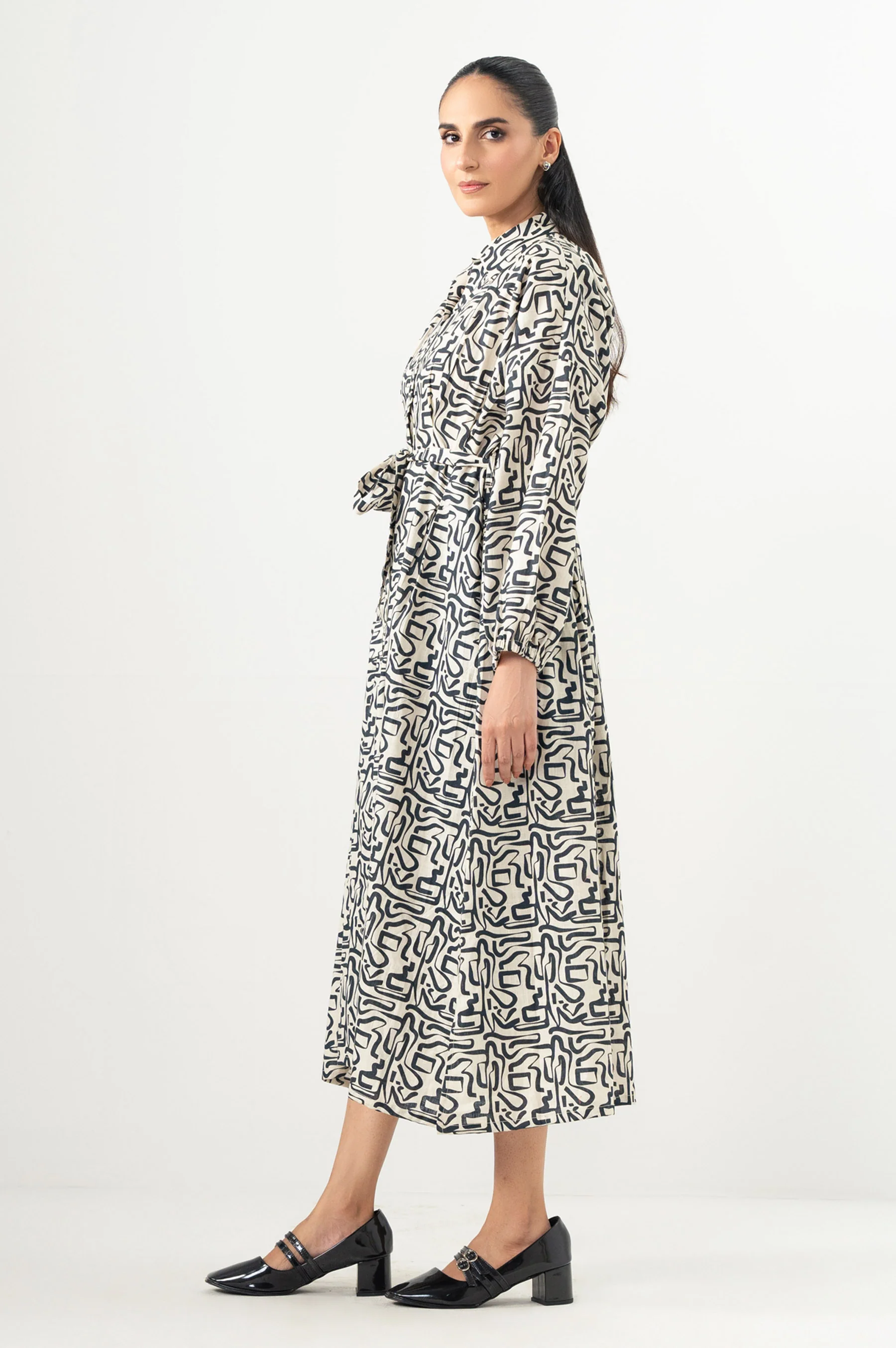 Stitched 1 Piece Printed Cross Hatch Khaddar Long Dress - Image 4