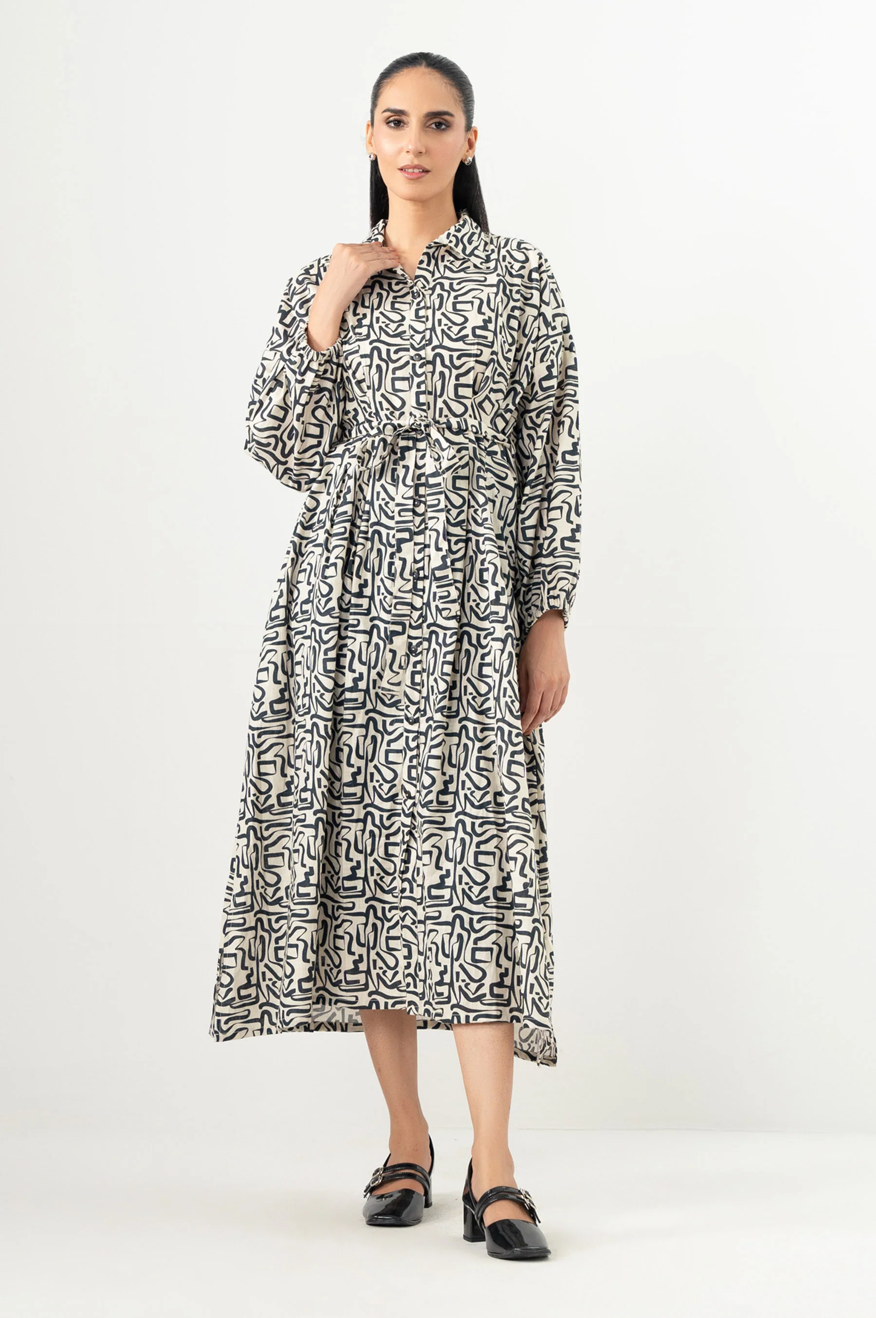 Stitched 1 Piece Printed Cross Hatch Khaddar Long Dress - Image 5