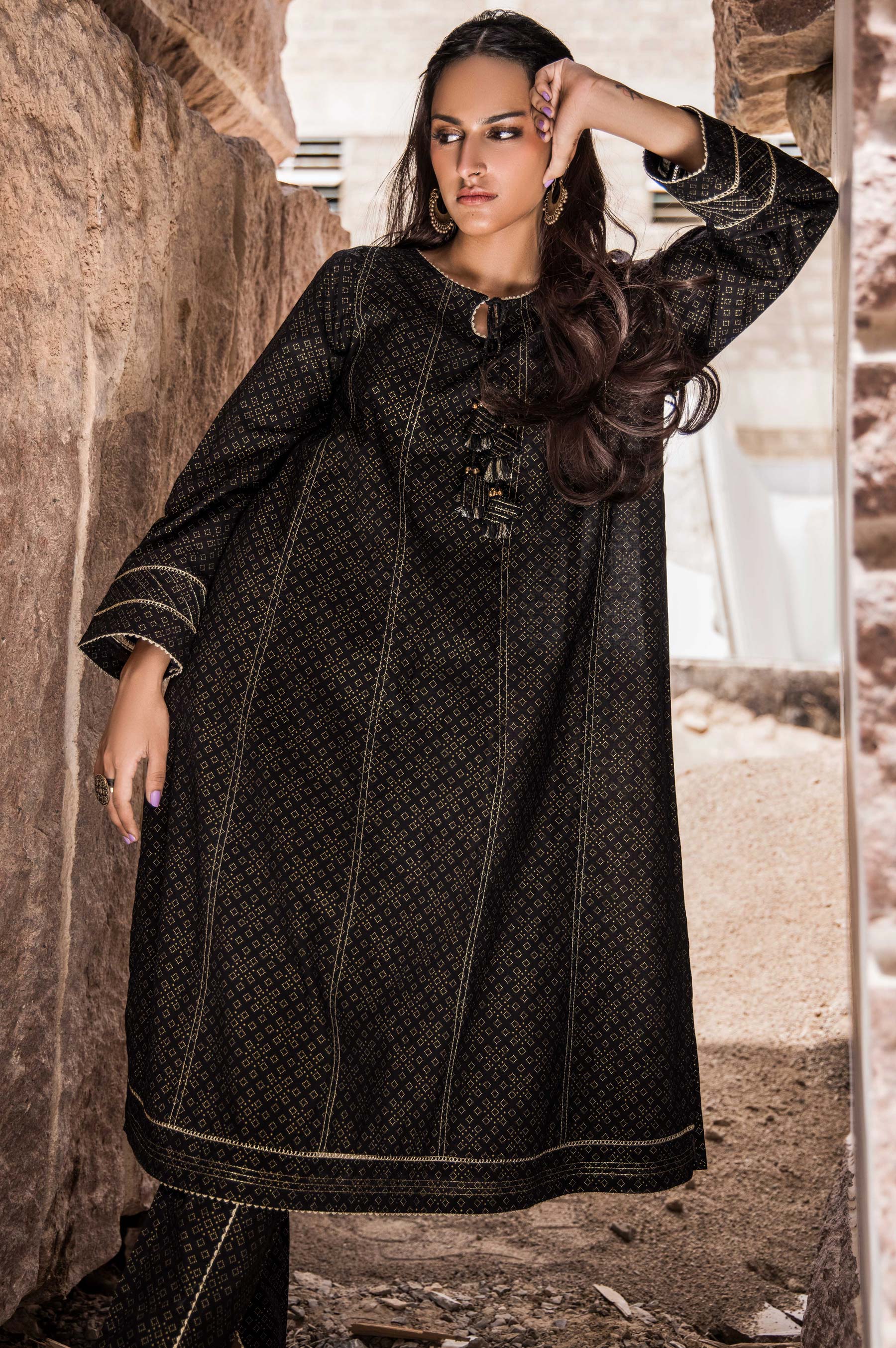Stitched 1 Piece Printed Gold Paste Cambric Shirt - Image 4