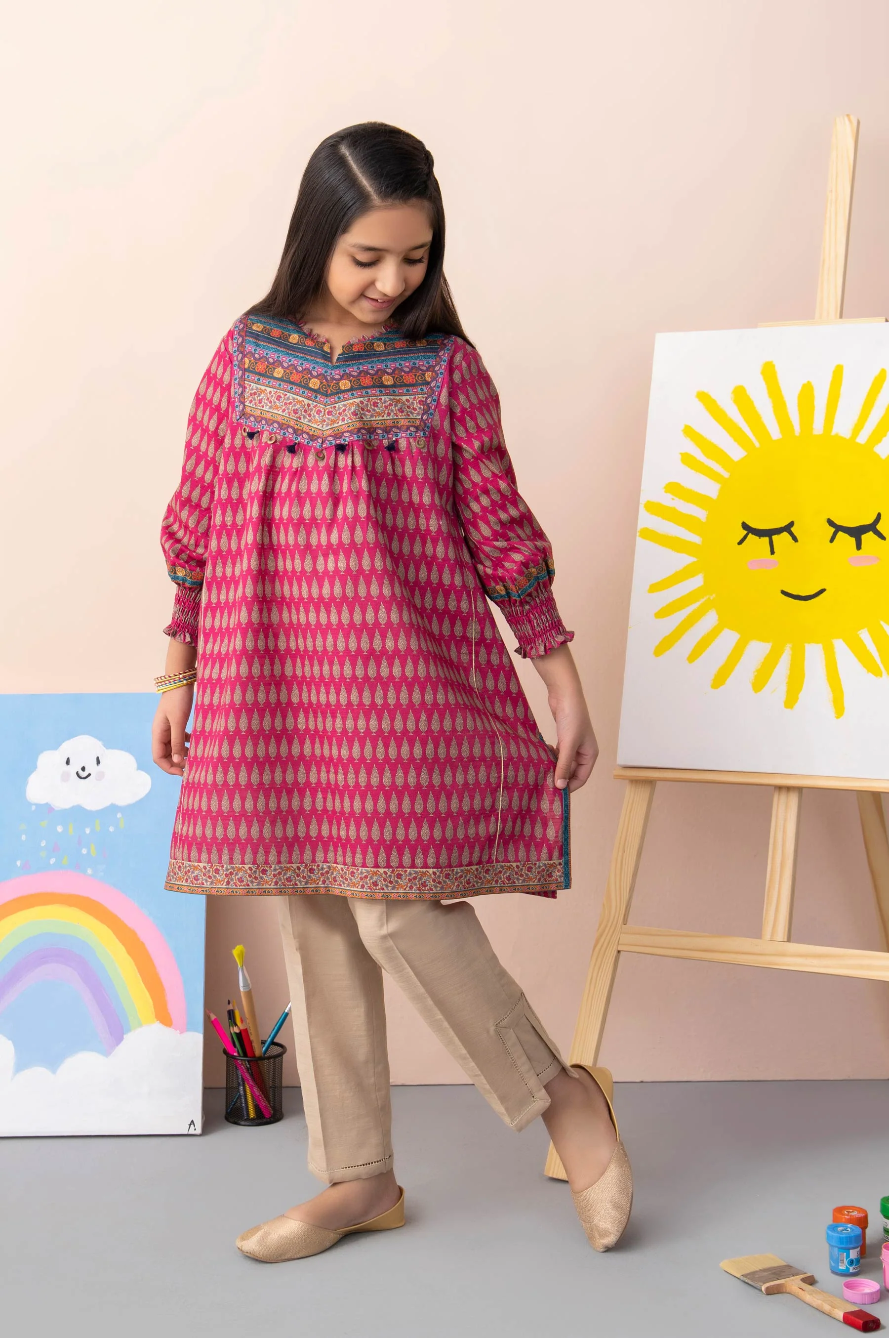 Stitched 1 Piece Printed Khaddar Junior Shirt - Image 5