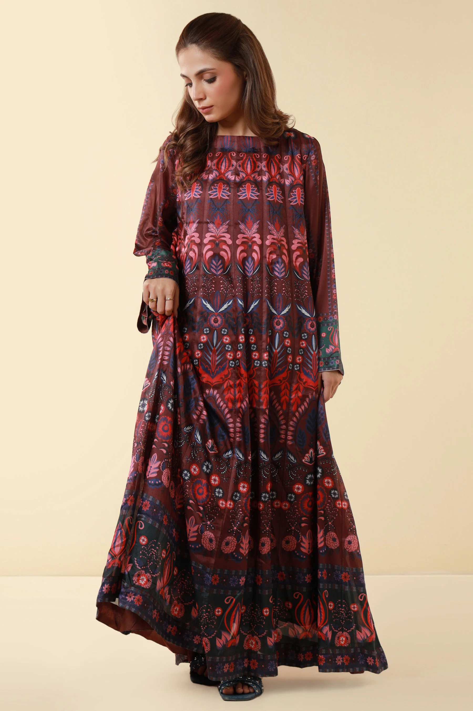Stitched Printed Silk Maxi