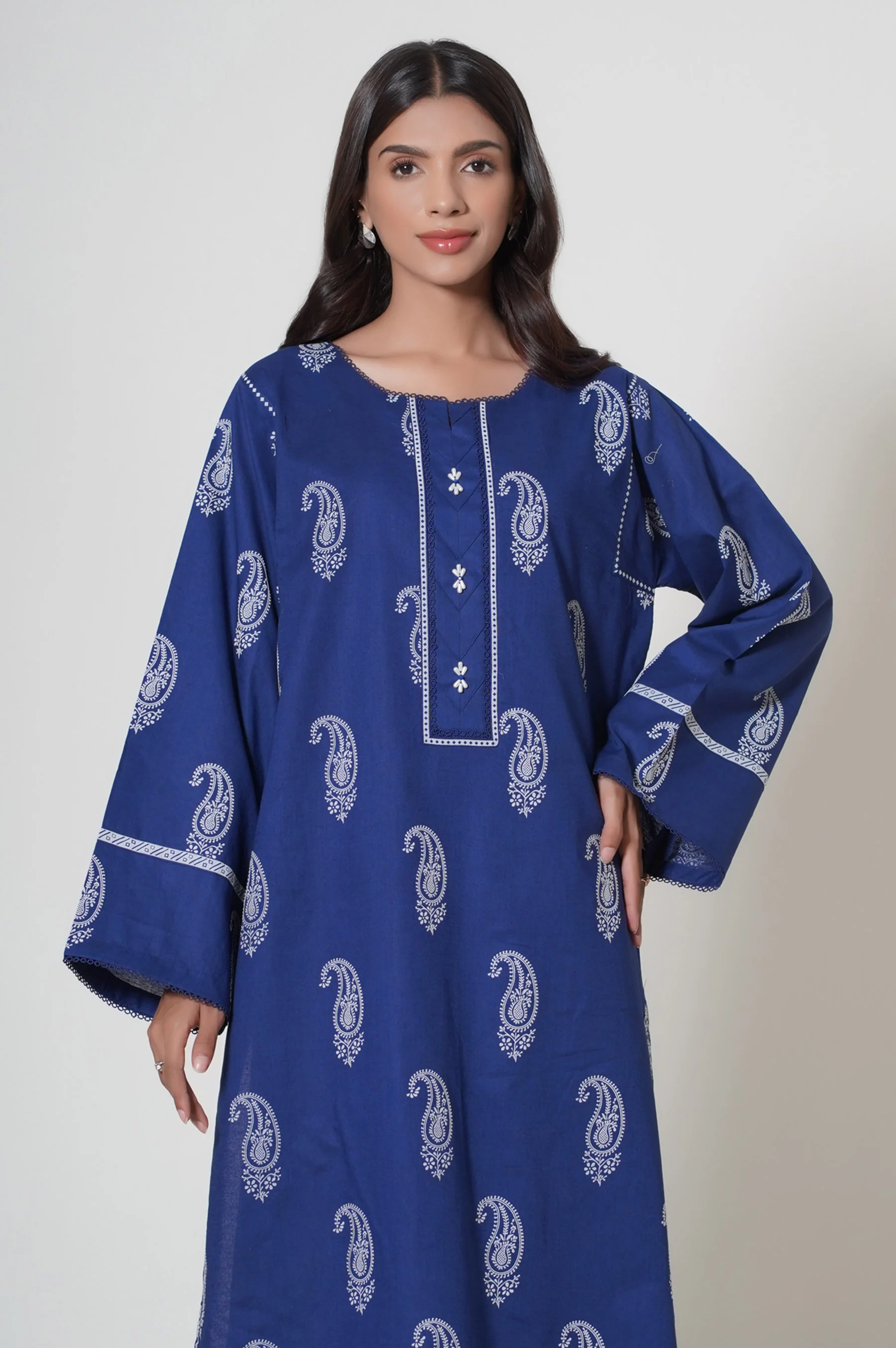 Stitched 1 Piece Puff Printed Cambric Shirt - Image 5