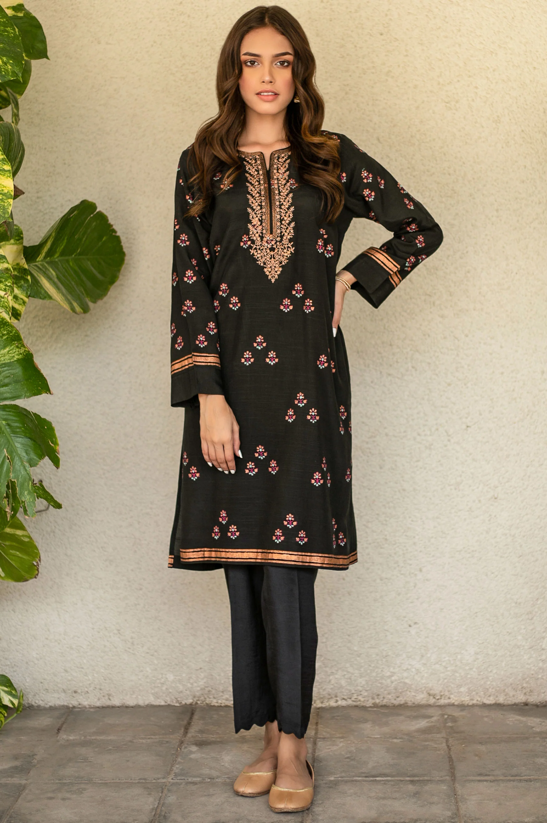 Stitched 1 Piece Raw Silk Embroidered Shirt