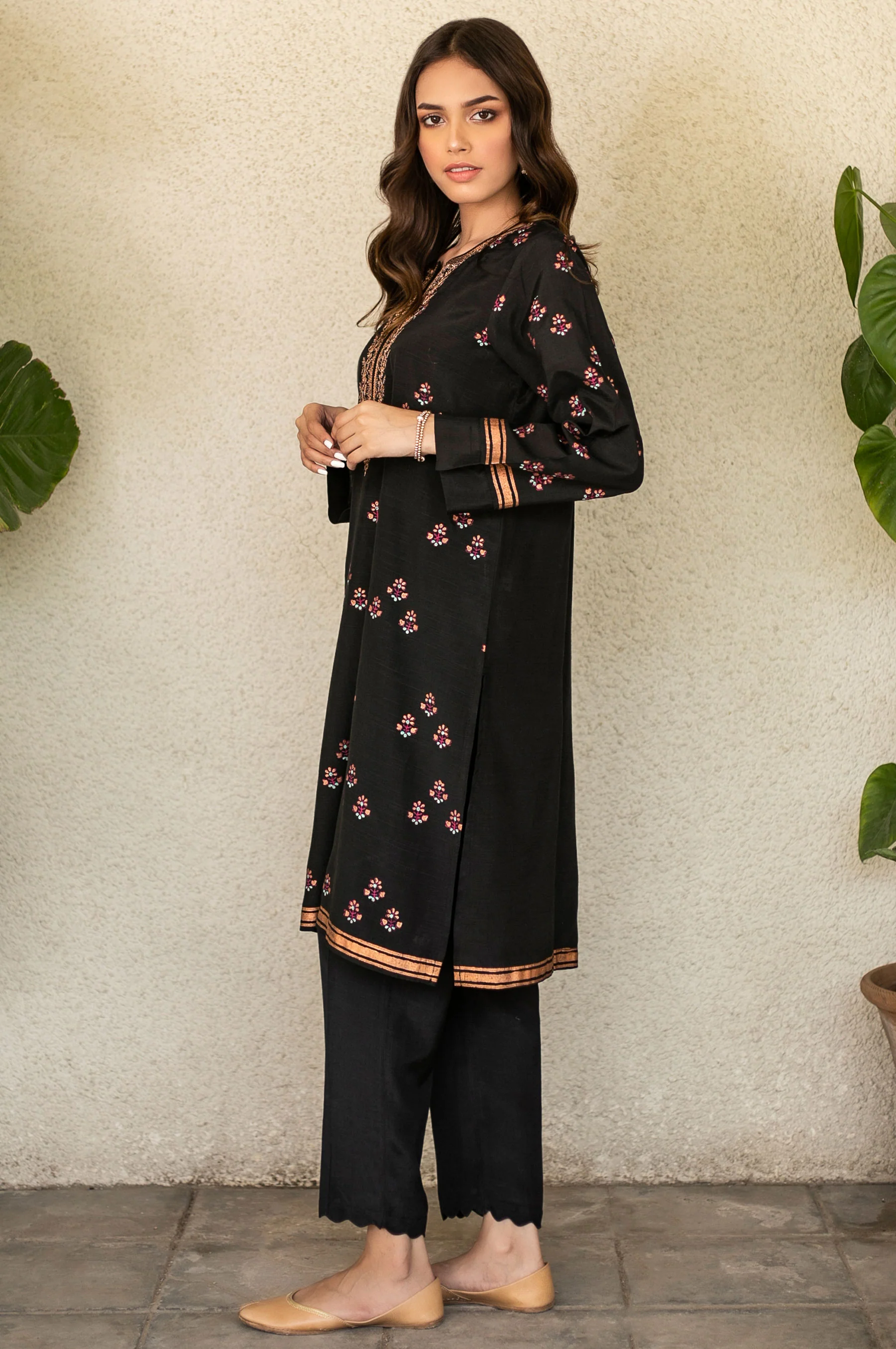 Stitched 1 Piece Raw Silk Embroidered Shirt - Image 4