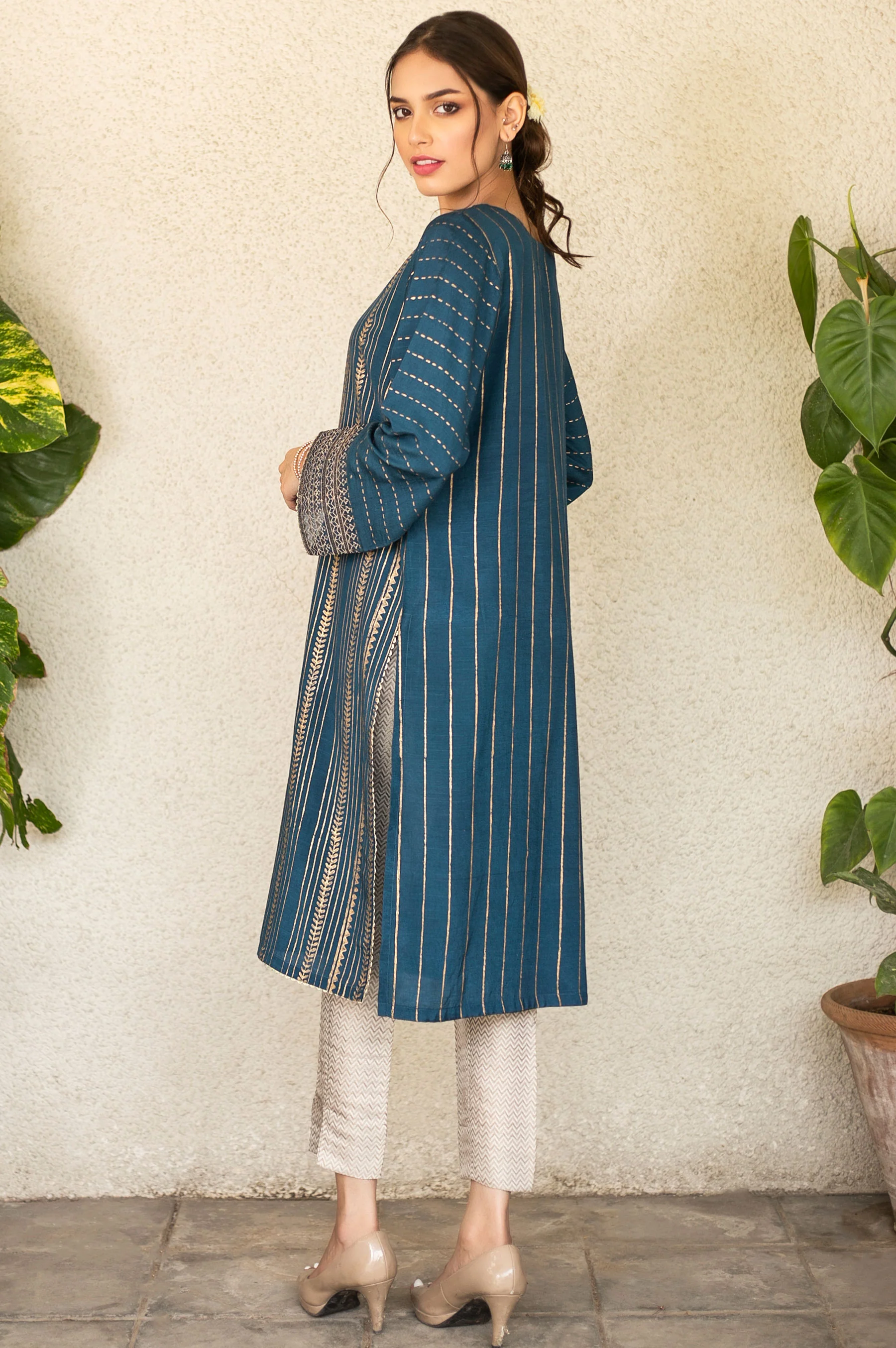 Stitched 1 Piece Raw Silk Embroidered Shirt - Image 2