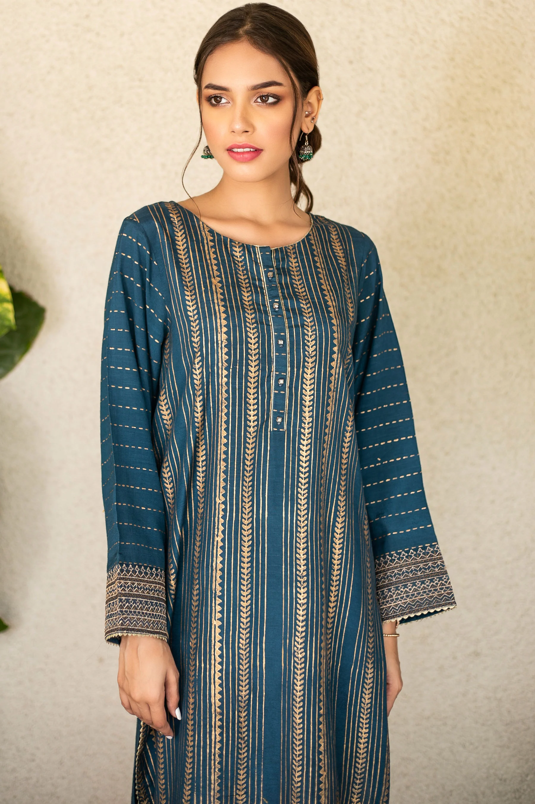 Stitched 1 Piece Raw Silk Embroidered Shirt - Image 3