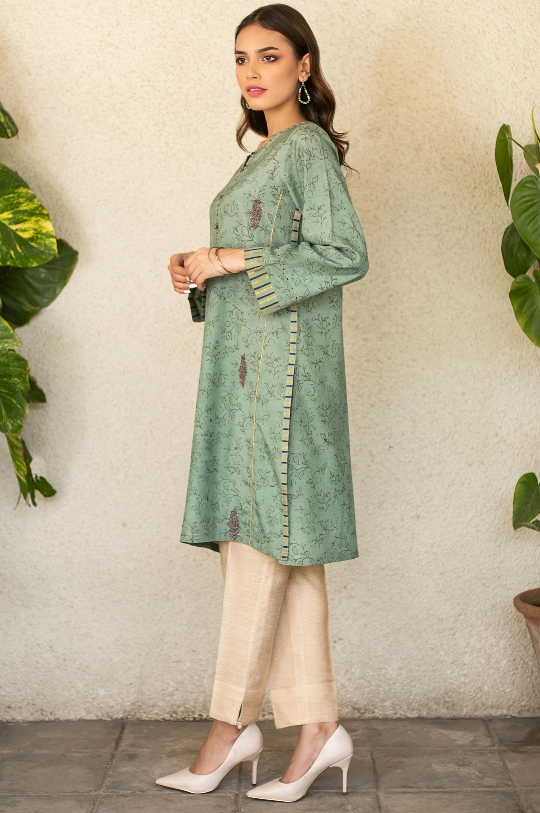 Stitched 1 Piece Raw Silk Embroidered Shirt - Image 4