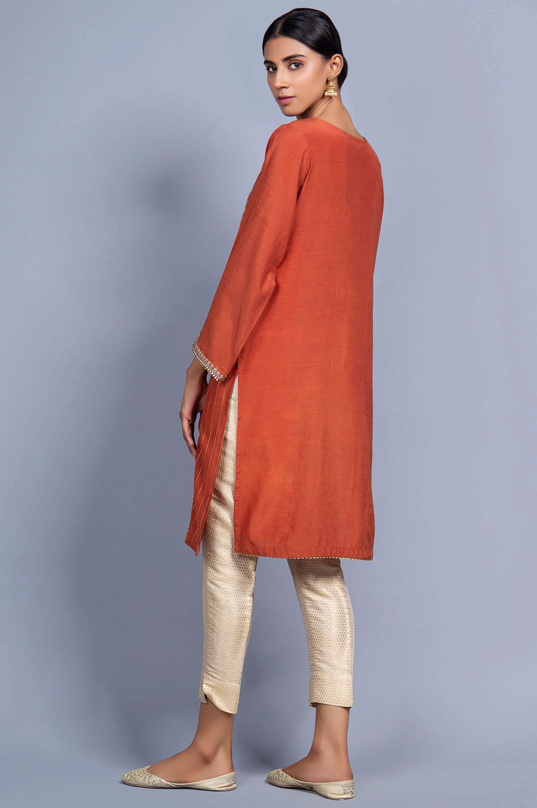Stitched 1 Piece Raw Silk Embroidered Shirt - Image 2