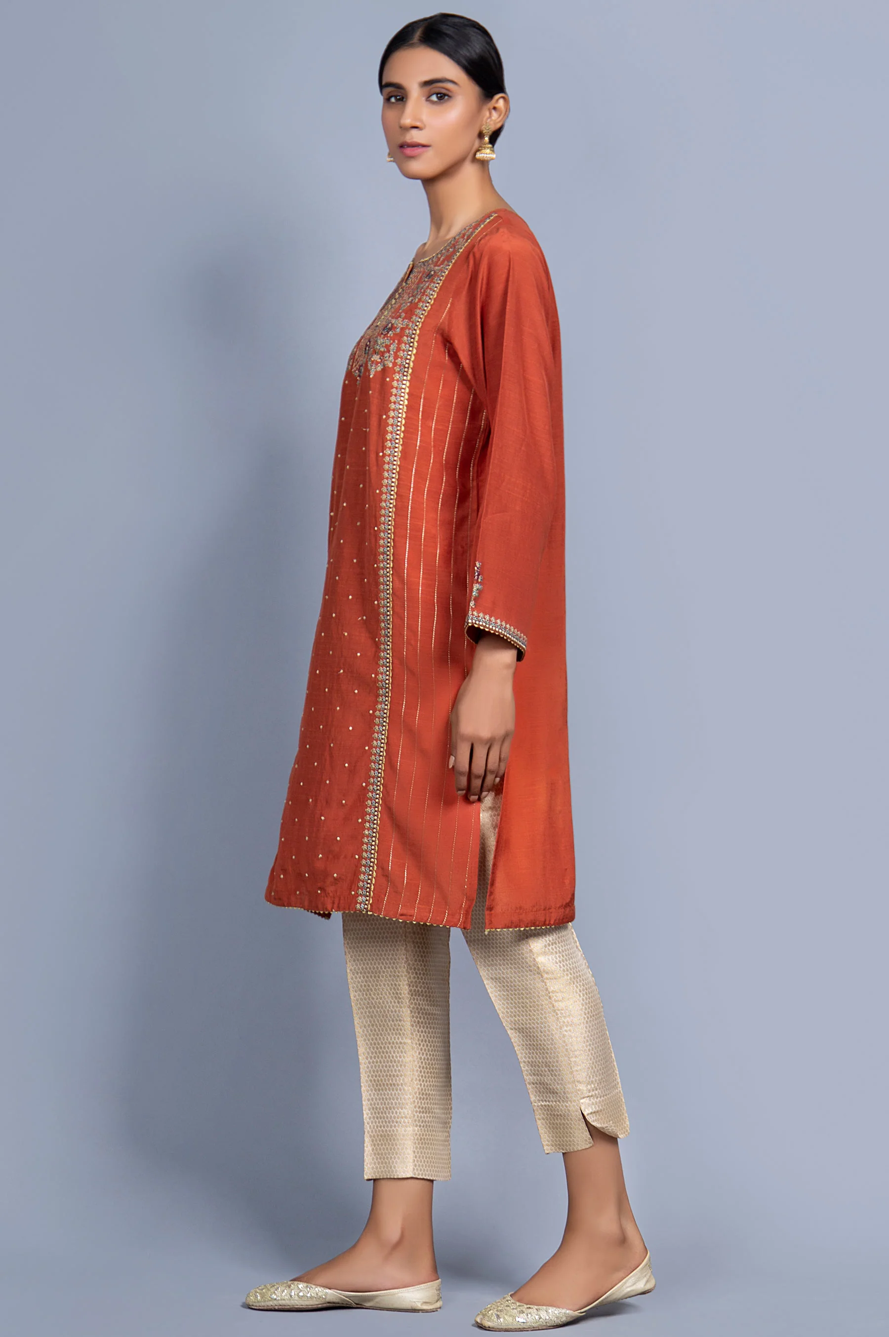 Stitched 1 Piece Raw Silk Embroidered Shirt - Image 3