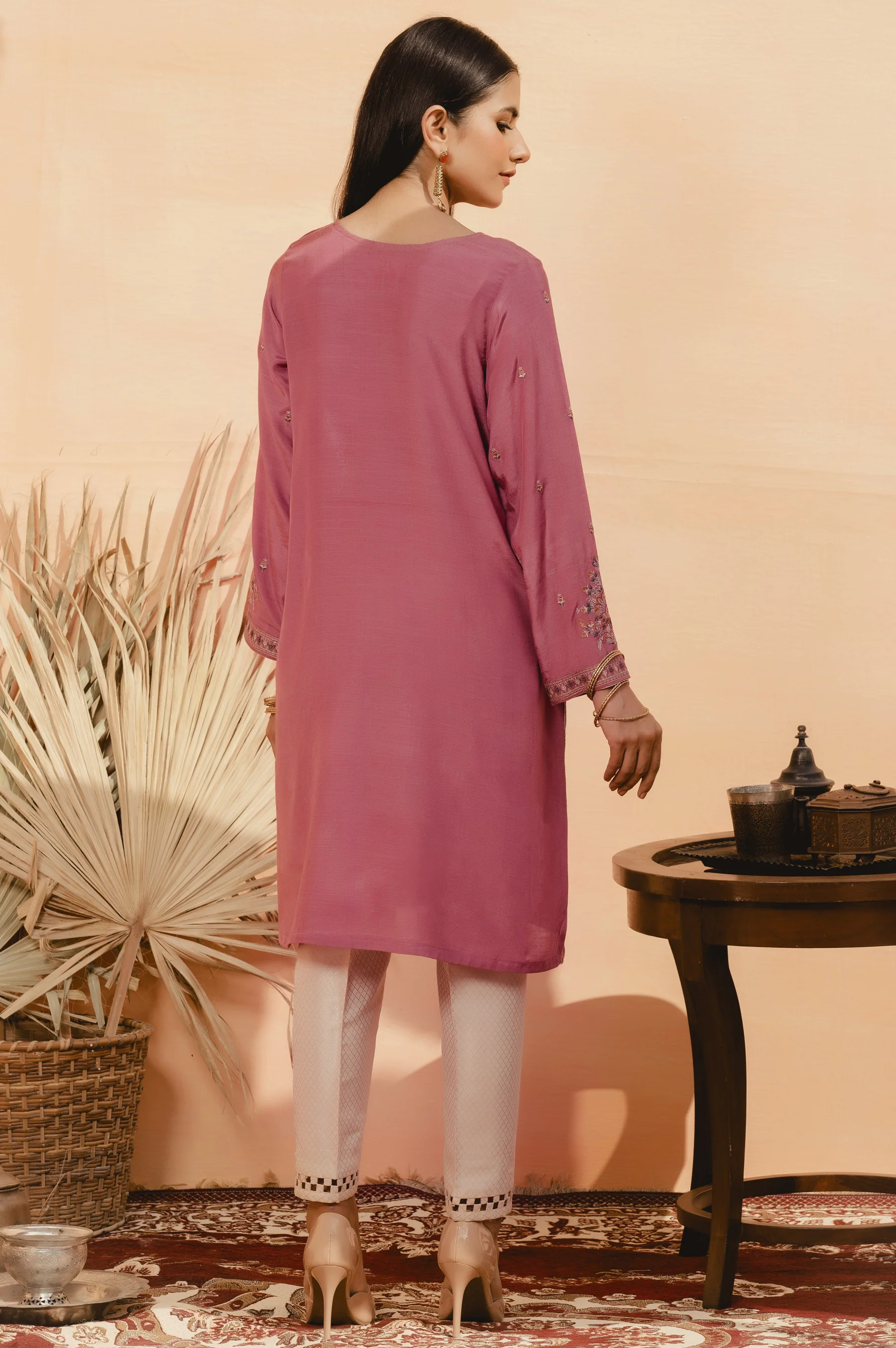 Stitched 1 Piece Raw Silk Embroidered Shirt - Image 2
