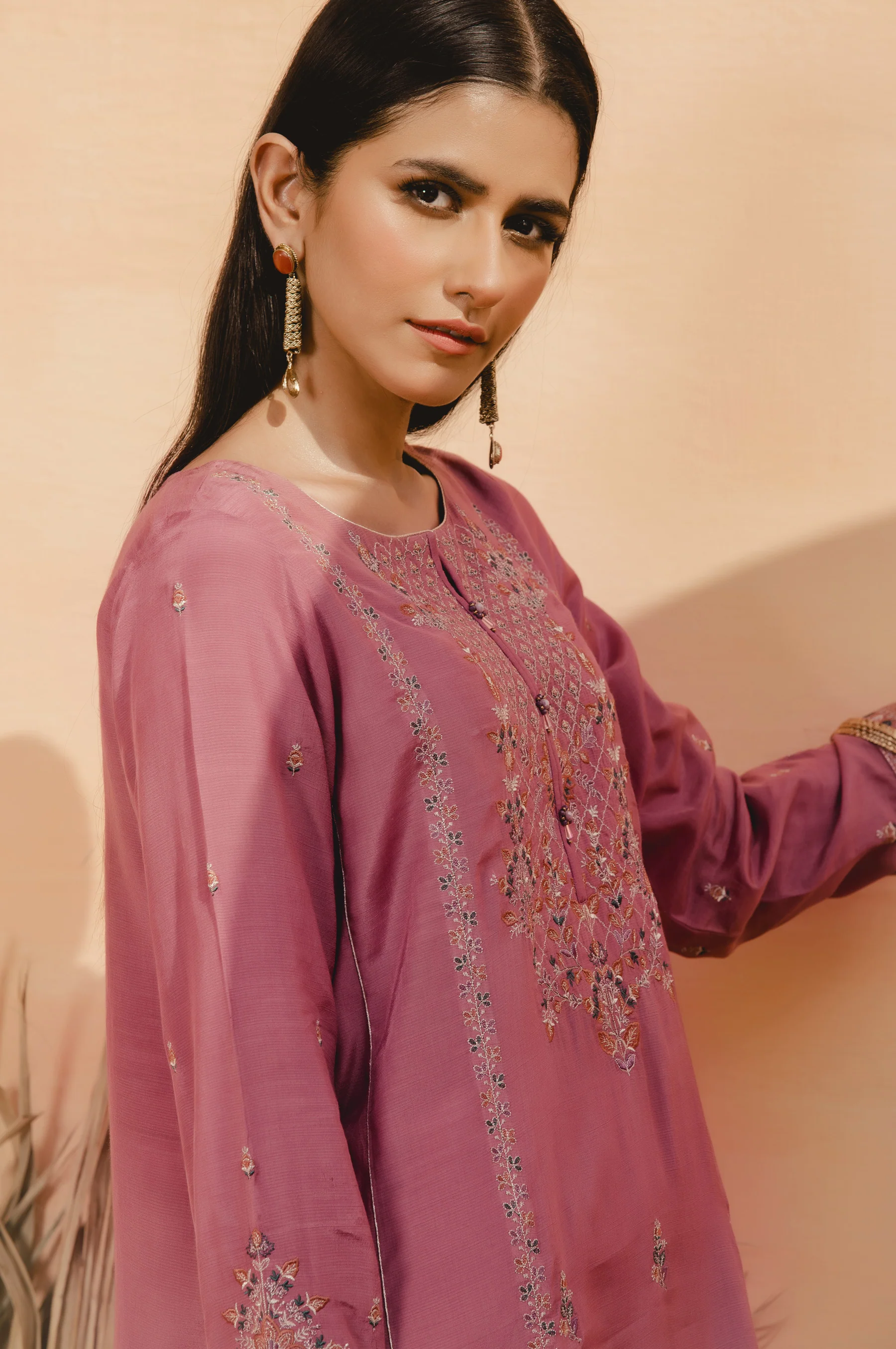 Stitched 1 Piece Raw Silk Embroidered Shirt - Image 3