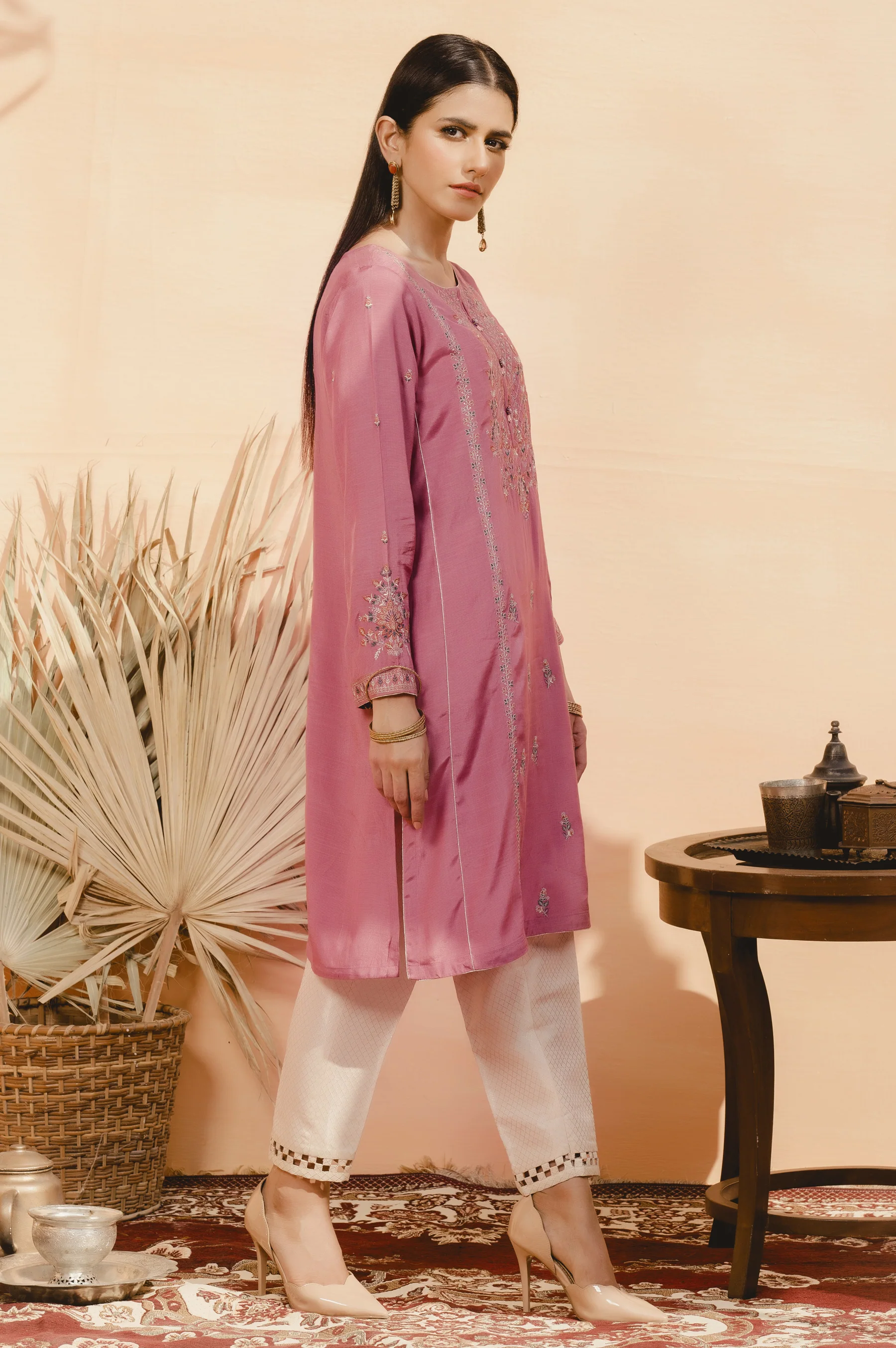 Stitched 1 Piece Raw Silk Embroidered Shirt - Image 4