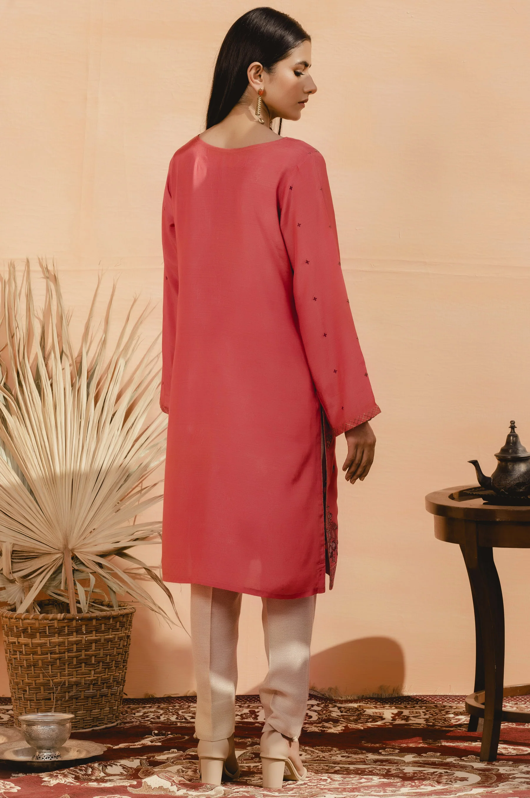 Stitched 1 Piece Raw Silk Embroidered Shirt - Image 2
