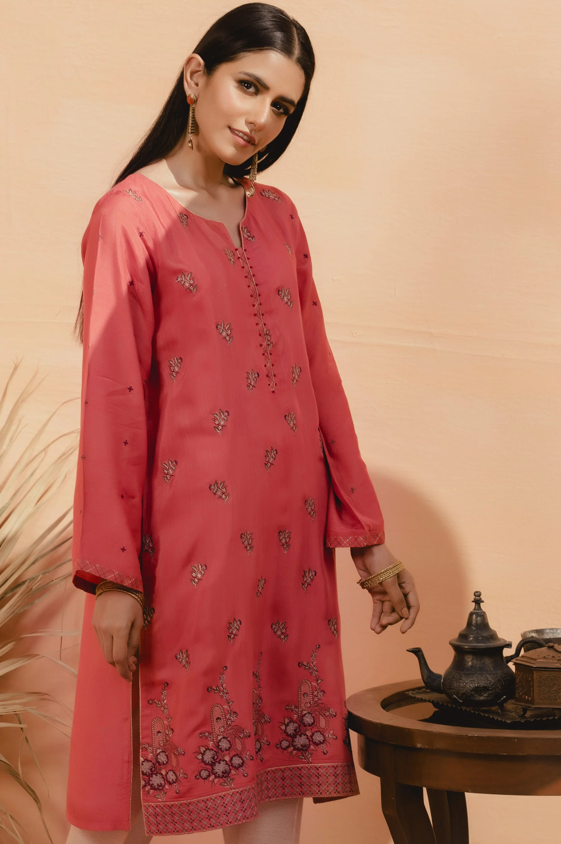 Stitched 1 Piece Raw Silk Embroidered Shirt - Image 3