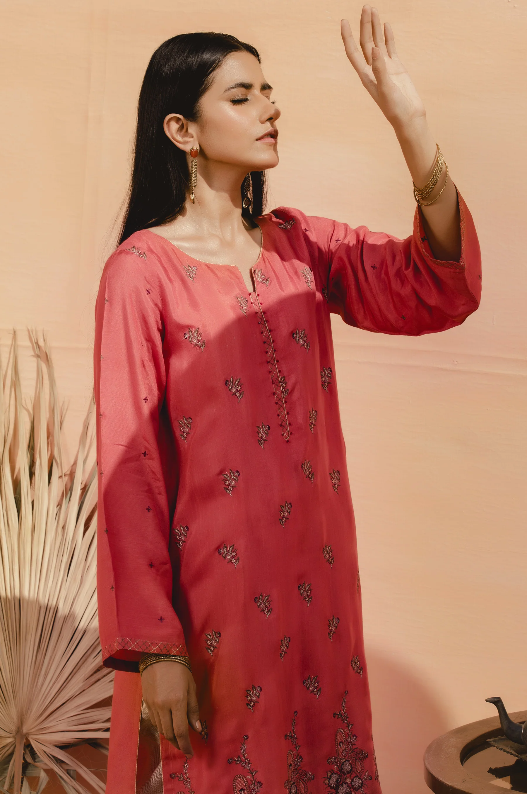 Stitched 1 Piece Raw Silk Embroidered Shirt - Image 4