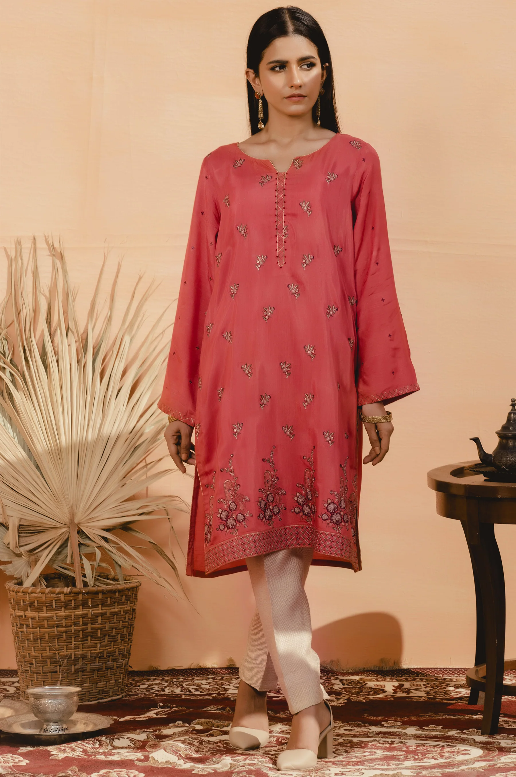 Stitched 1 Piece Raw Silk Embroidered Shirt - Image 5