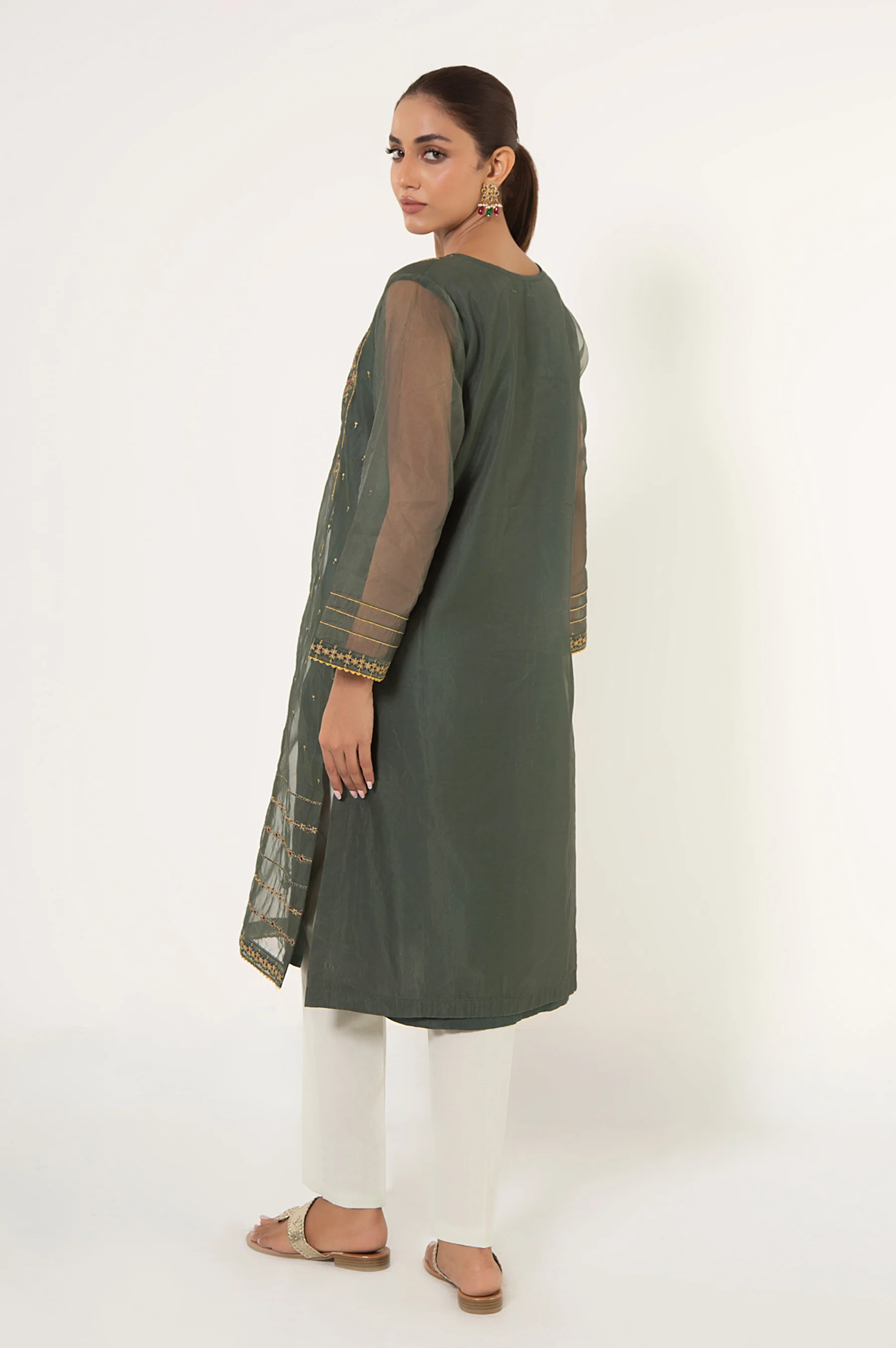 Stitched 1 Piece Embroidered Organza Shirt - Image 4