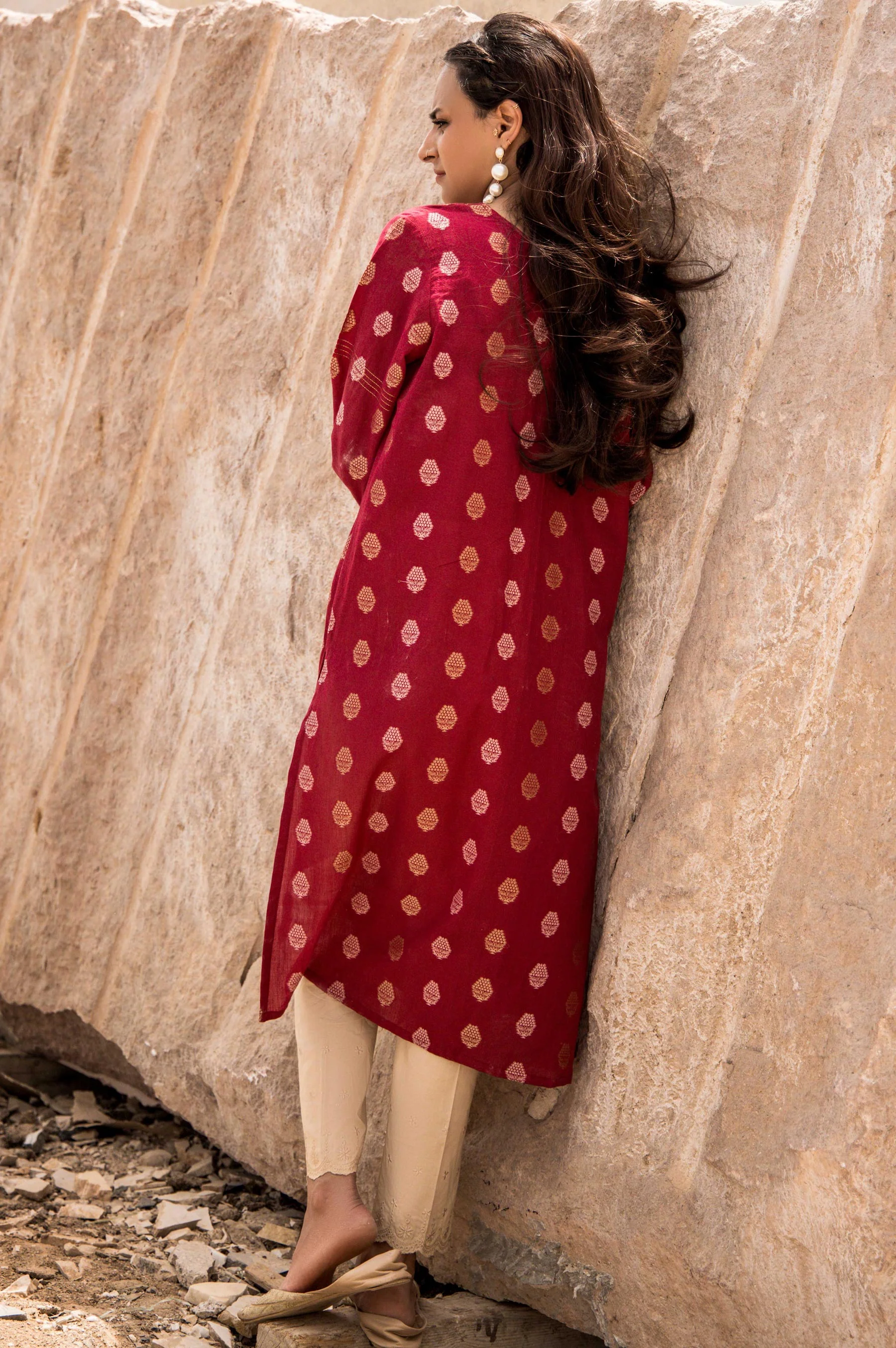 Stitched 1 Piece Embroidered Satin Jacquard Shirt - Image 3