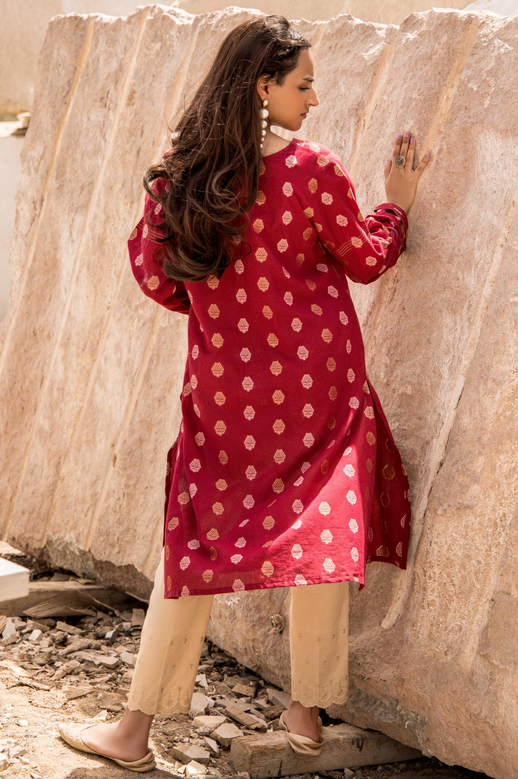 Stitched 1 Piece Embroidered Satin Jacquard Shirt - Image 4