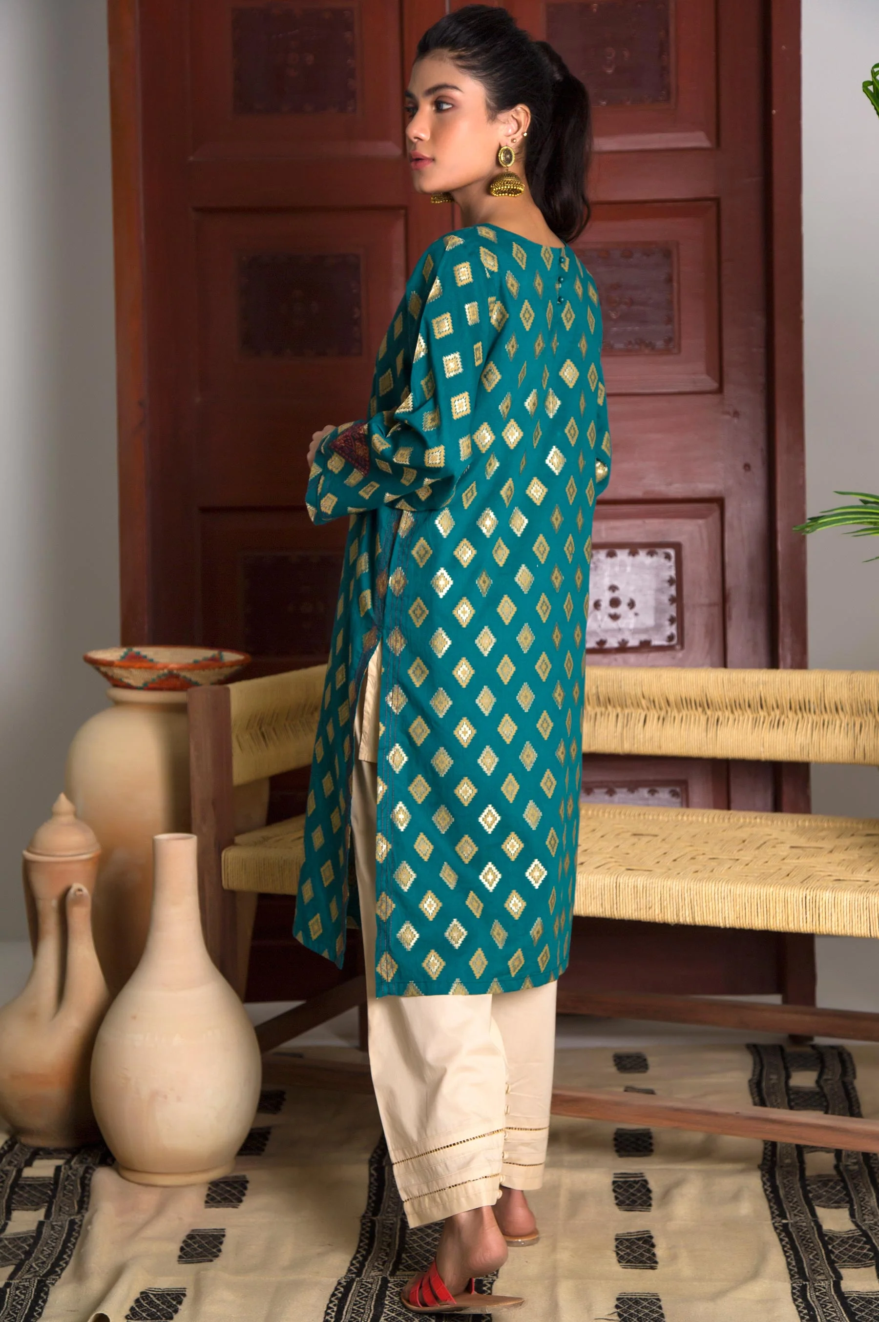 Stitched 1 Piece Satin jacquard Shirt - Image 3