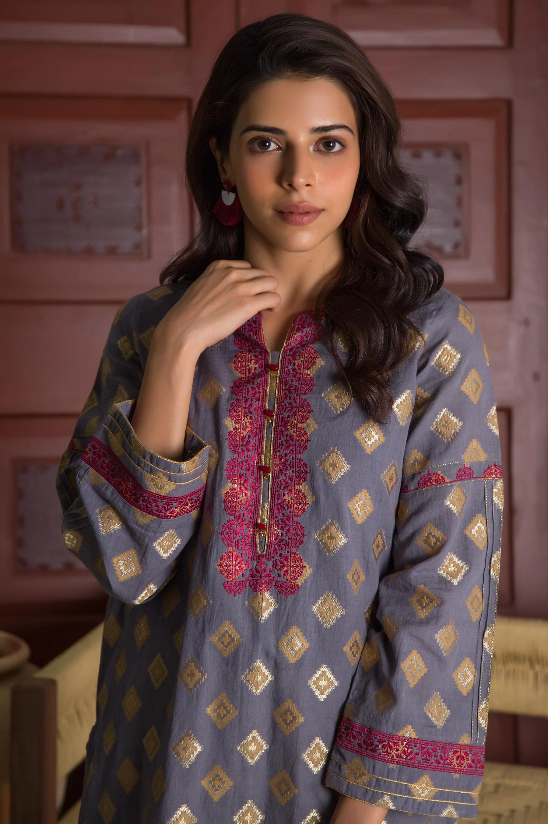 Stitched 1 Piece Satin jacquard Shirt - Image 2