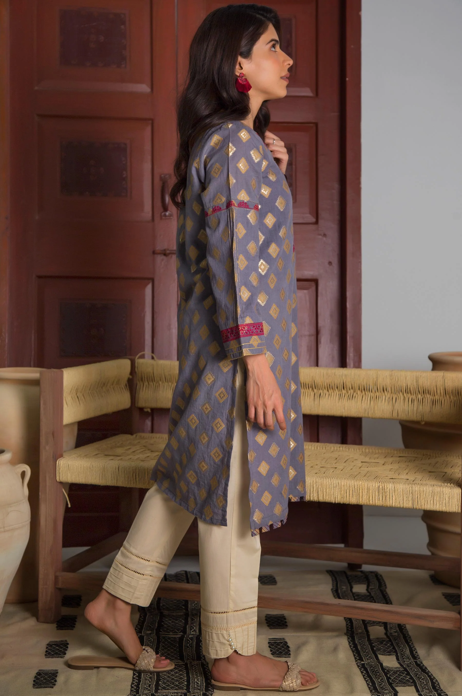 Stitched 1 Piece Satin jacquard Shirt - Image 5