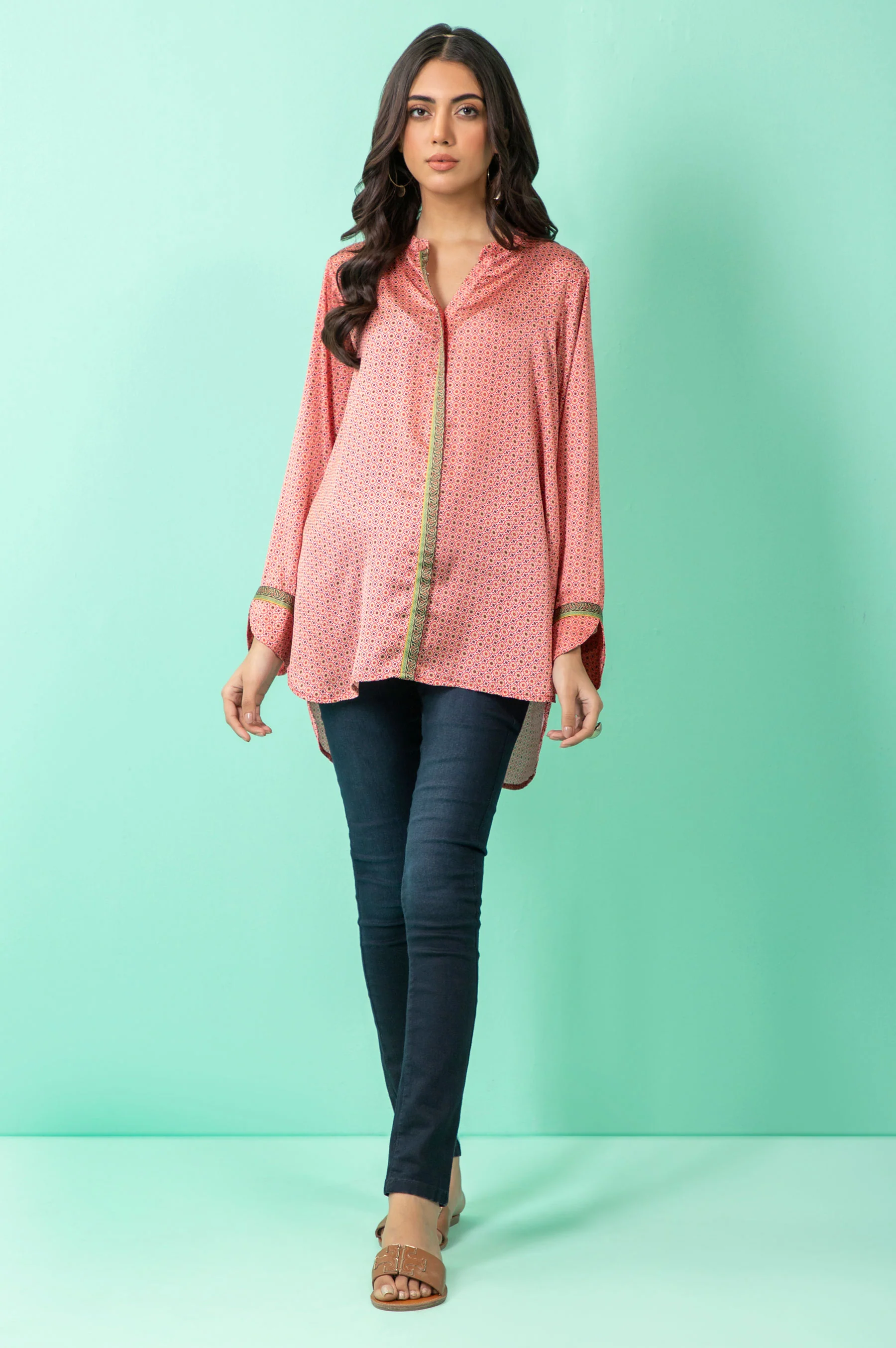 Stitched 1 Piece Embellished Silk Shirt - Image 3