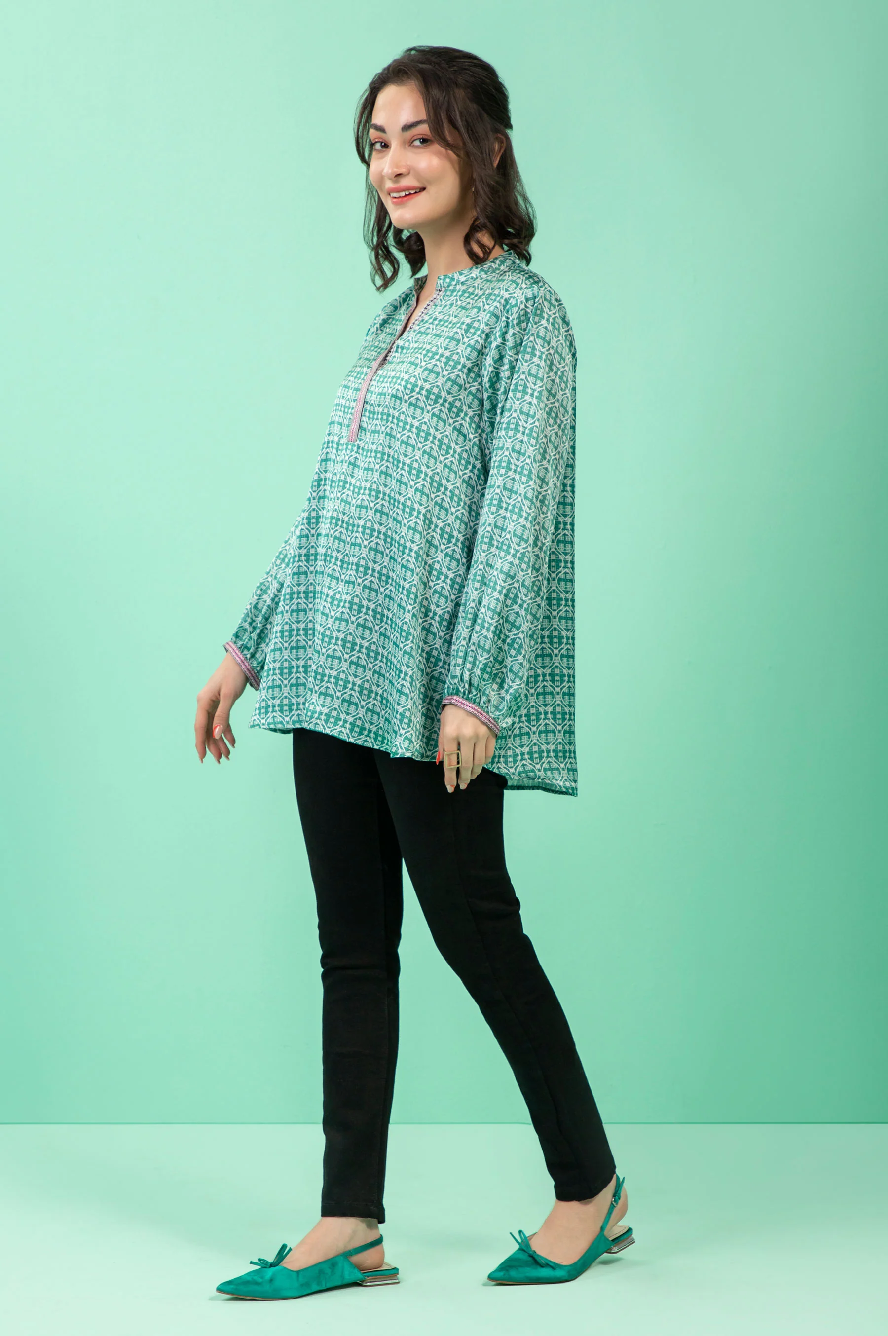 Stitched 1 Piece Embellished Silk Shirt