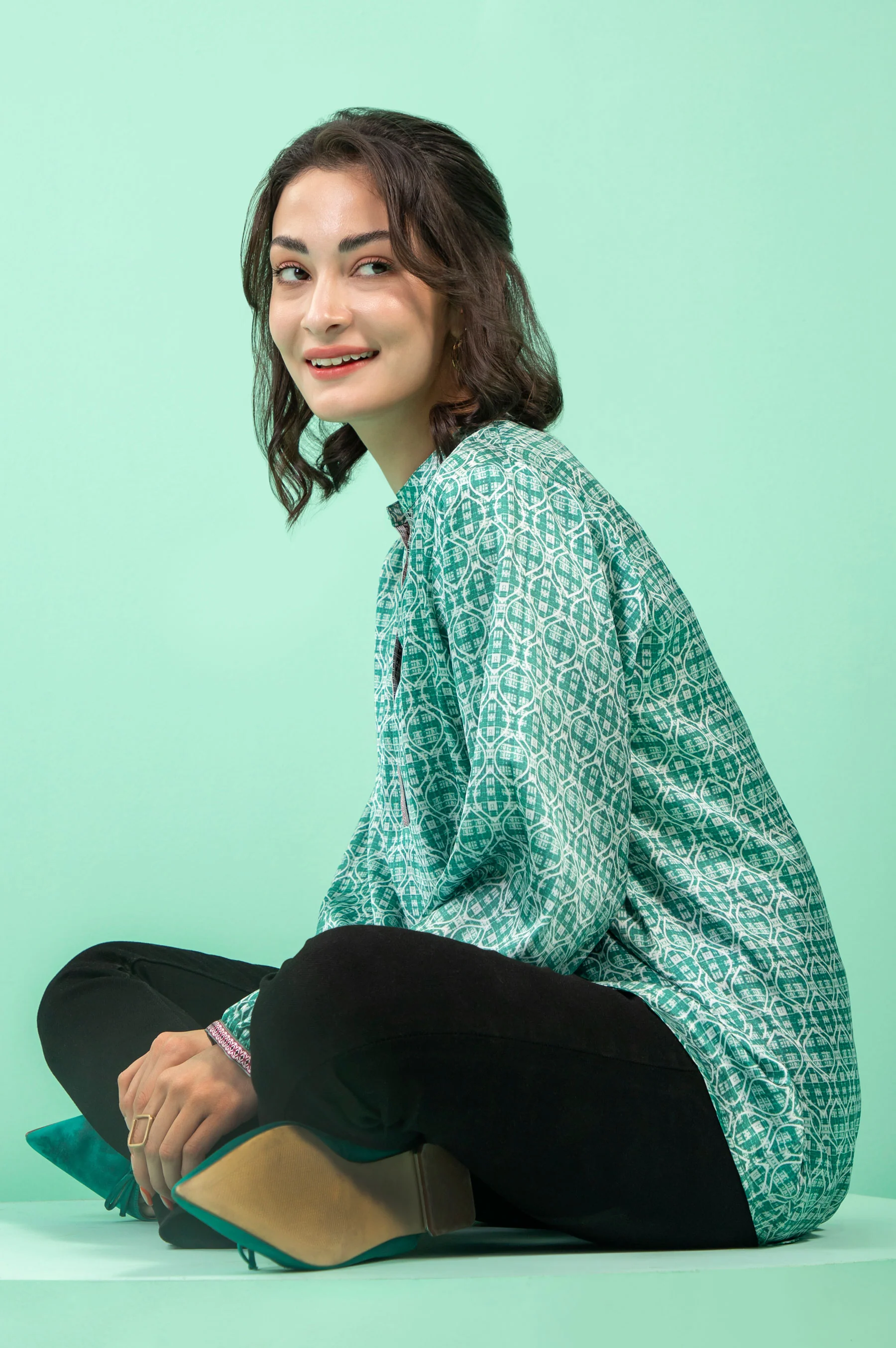 Stitched 1 Piece Embellished Silk Shirt - Image 2