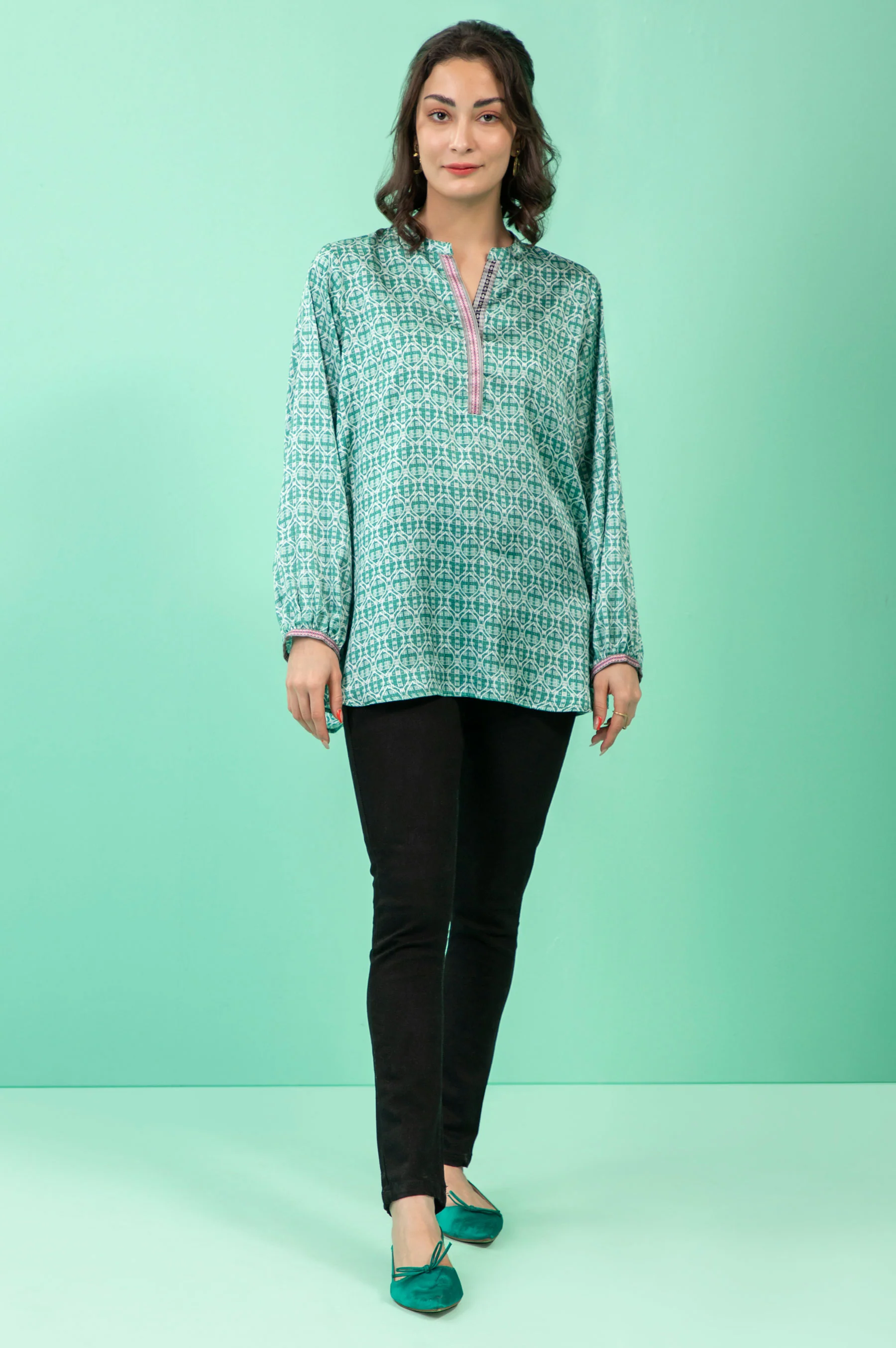 Stitched 1 Piece Embellished Silk Shirt - Image 4