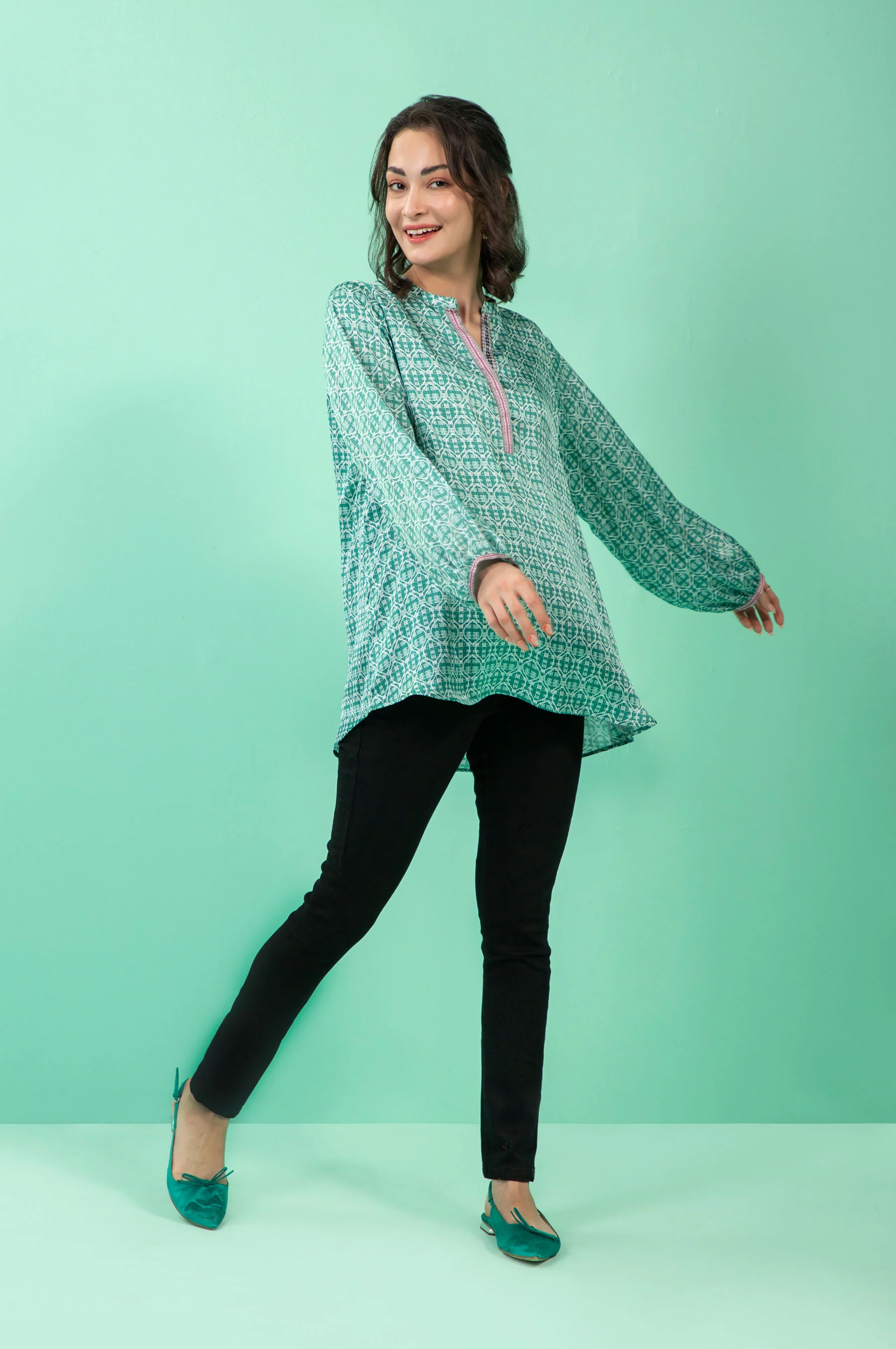 Stitched 1 Piece Embellished Silk Shirt - Image 5