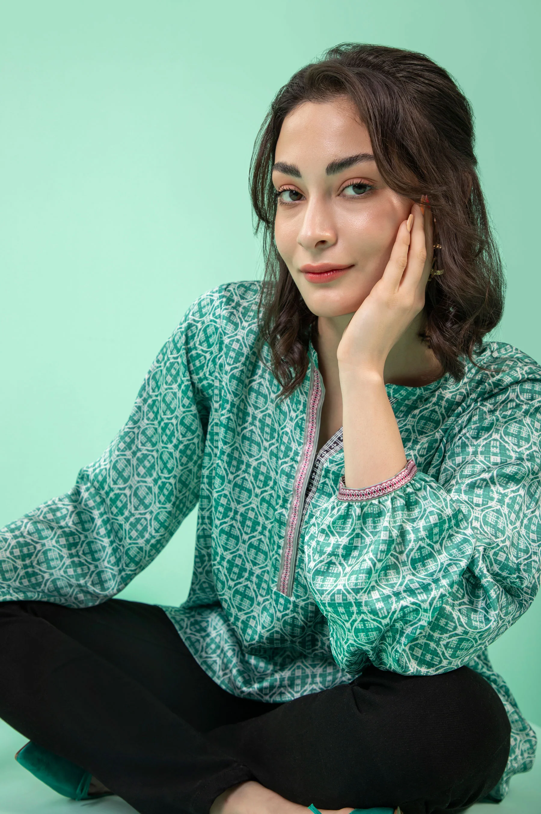 Stitched 1 Piece Embellished Silk Shirt - Image 6
