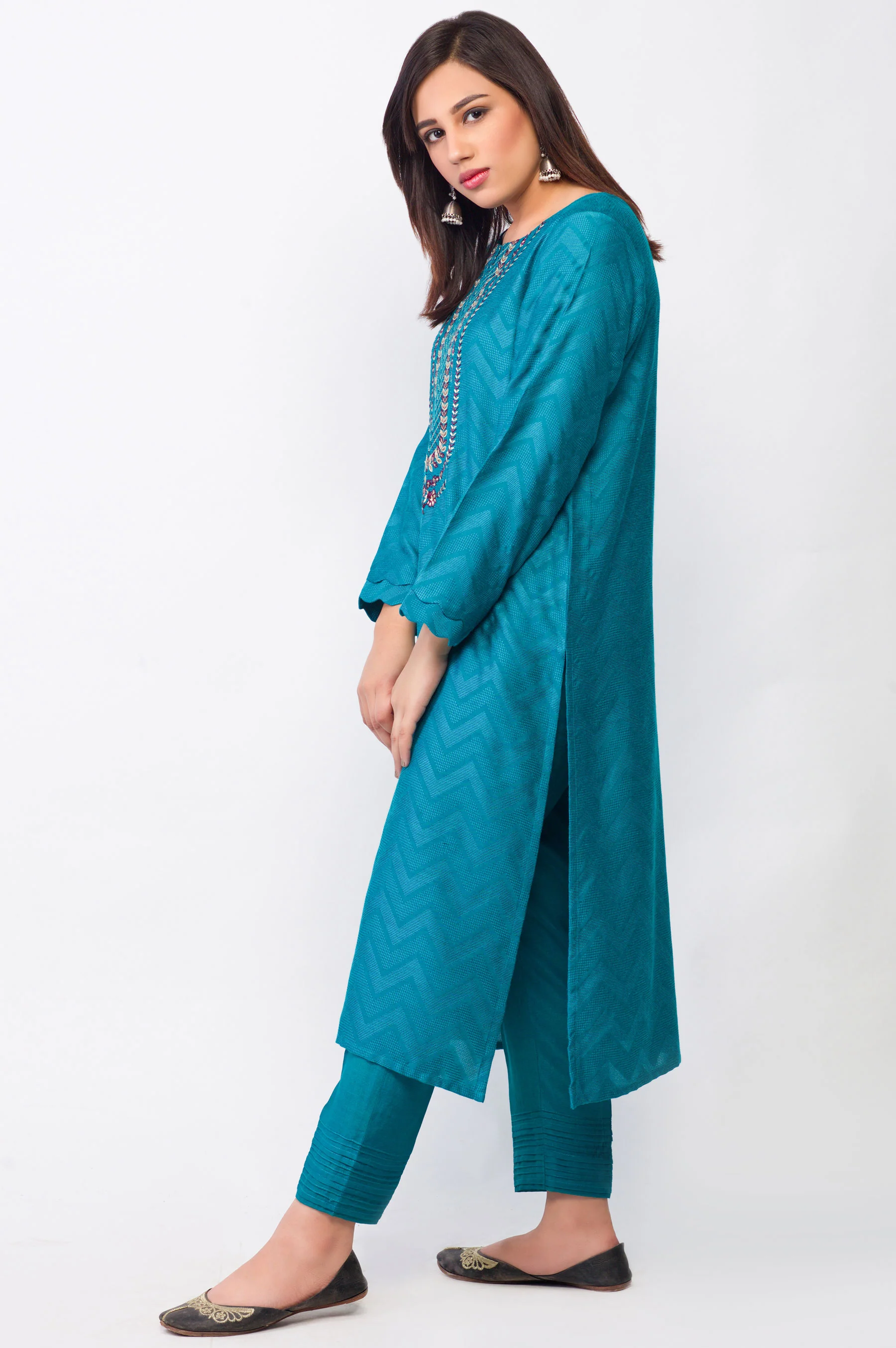 Stitched 1 Piece Self Jacquard Embroidered Shirt - Image 2
