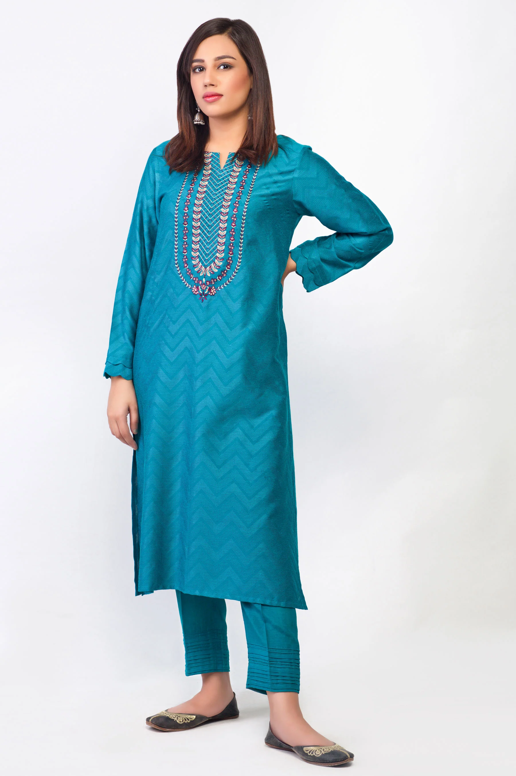 Stitched 1 Piece Self Jacquard Embroidered Shirt - Image 3