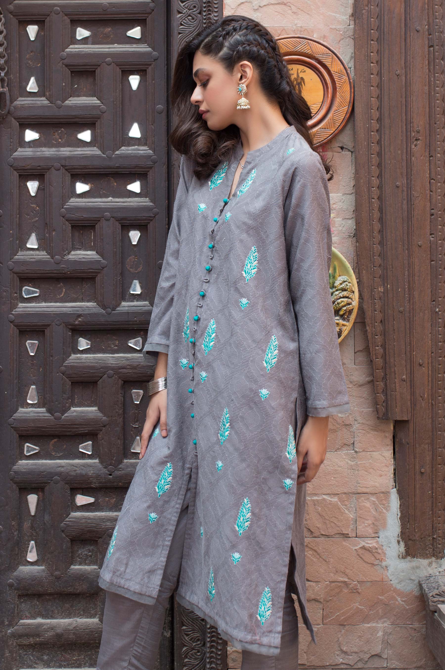 Stitched 1 Piece Self Jacquard Embroidered Shirt - Image 2