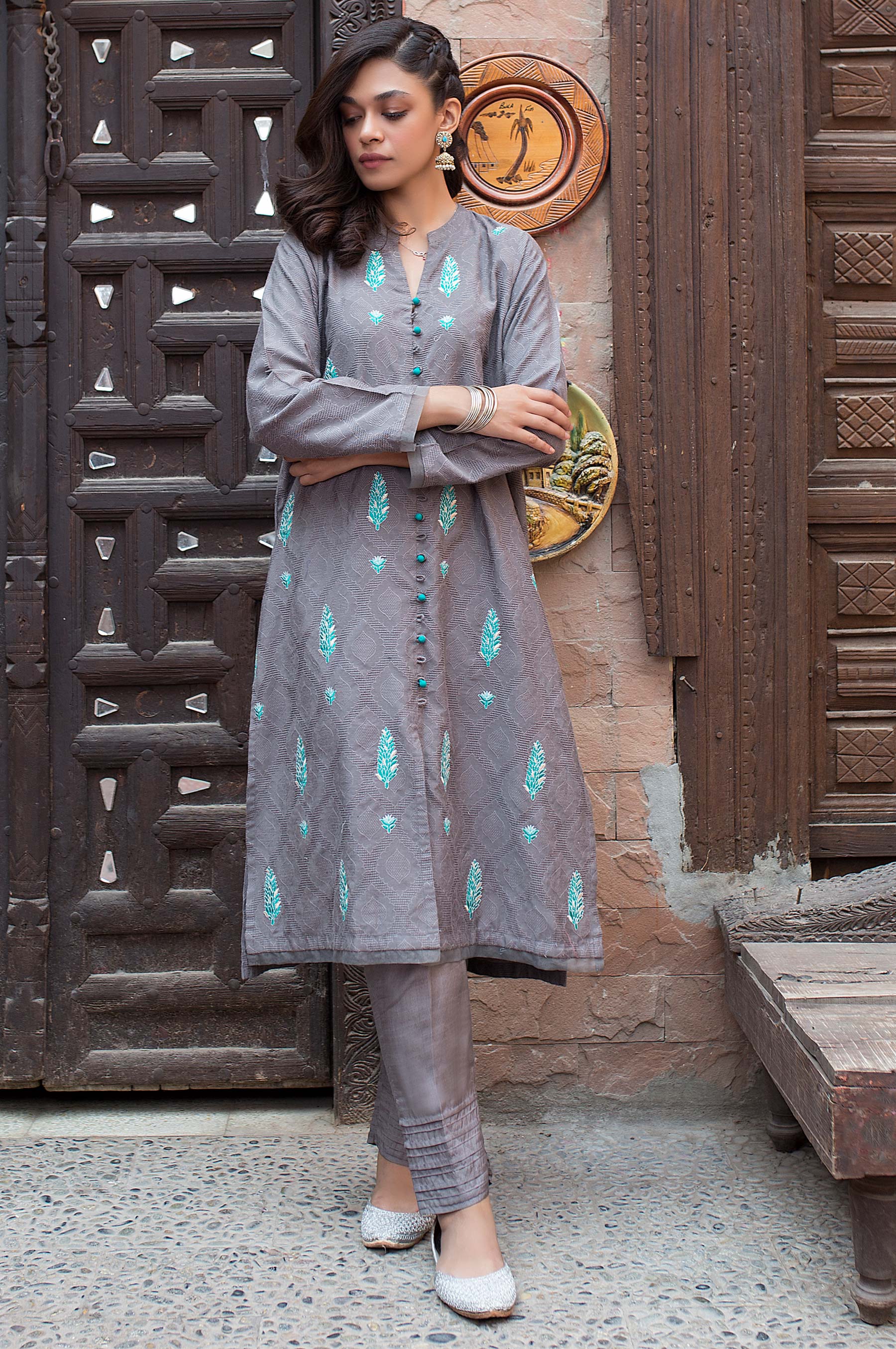 Stitched 1 Piece Self Jacquard Embroidered Shirt - Image 3