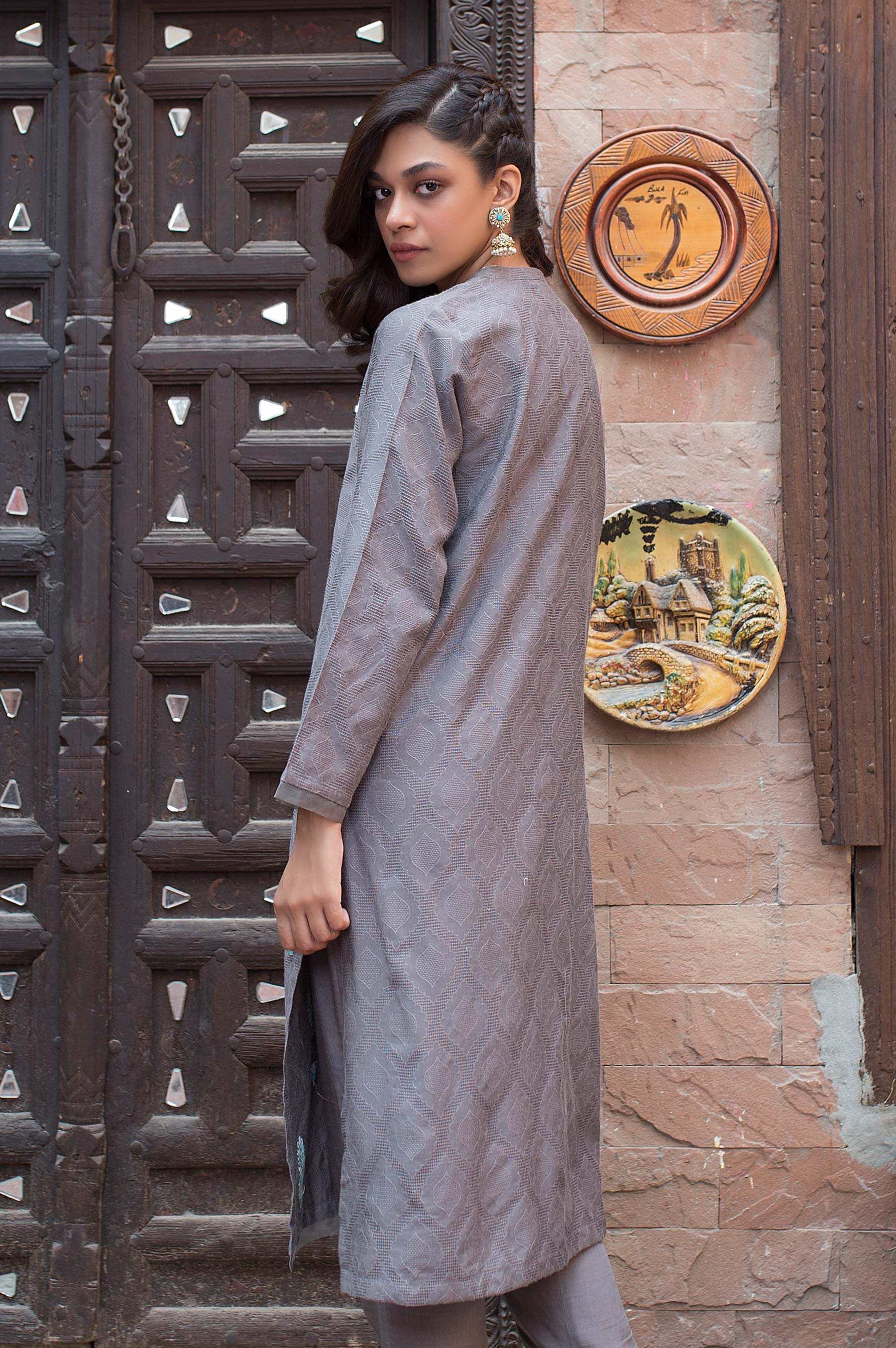 Stitched 1 Piece Self Jacquard Embroidered Shirt - Image 4