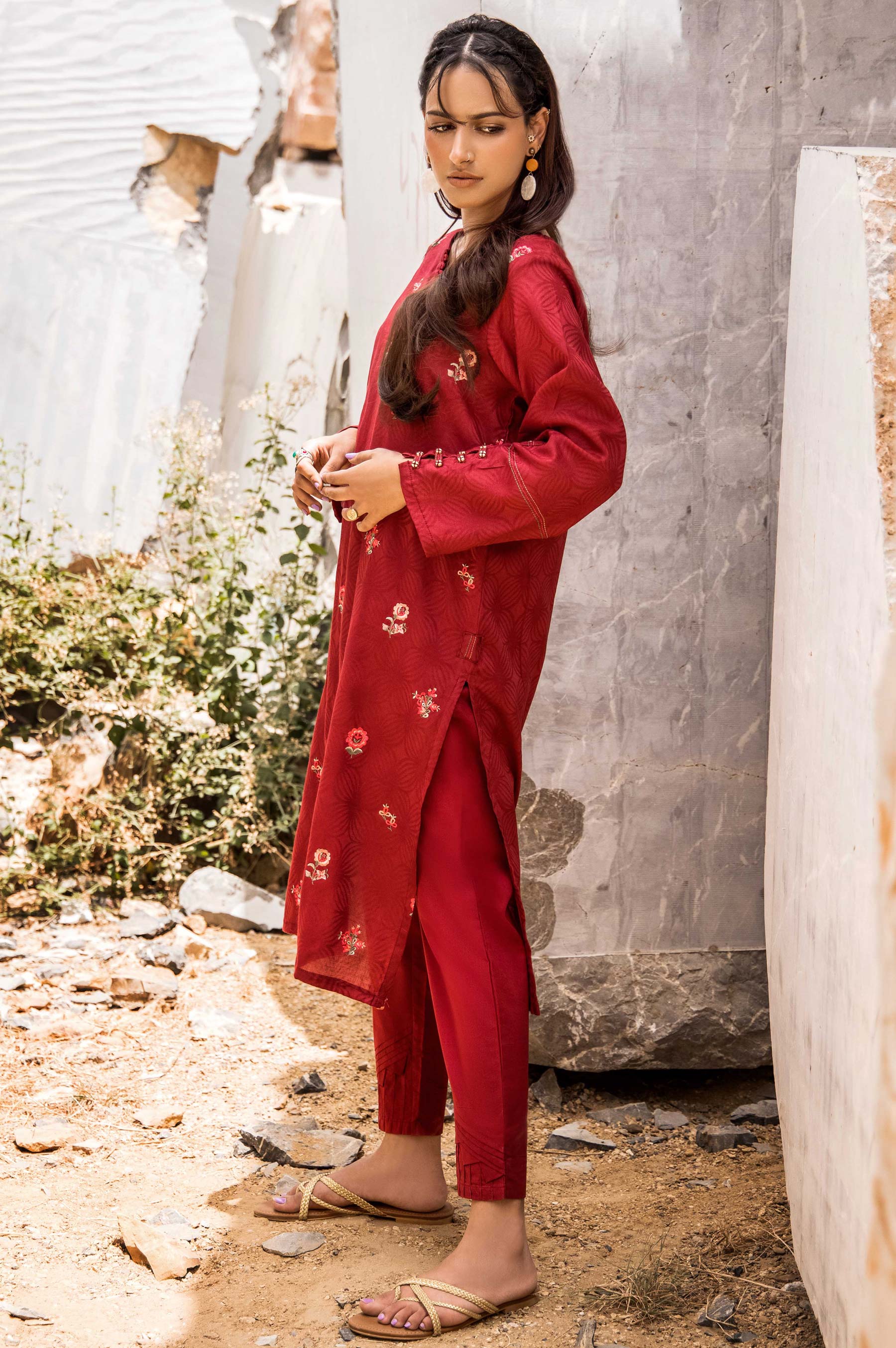 Stitched 1 Piece Self Jacquard Embroidered Shirt - Image 3