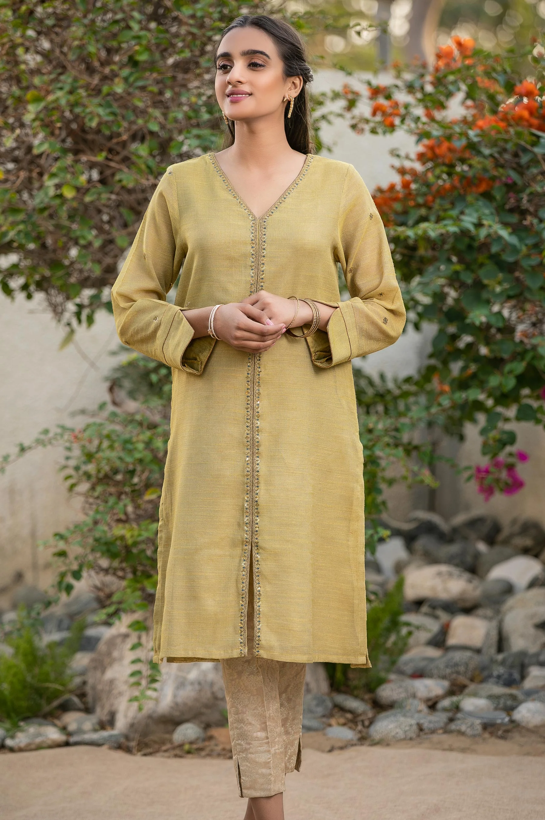 Stitched 1 Piece Slub Khaddi Net Embroidered Shirt - Image 3