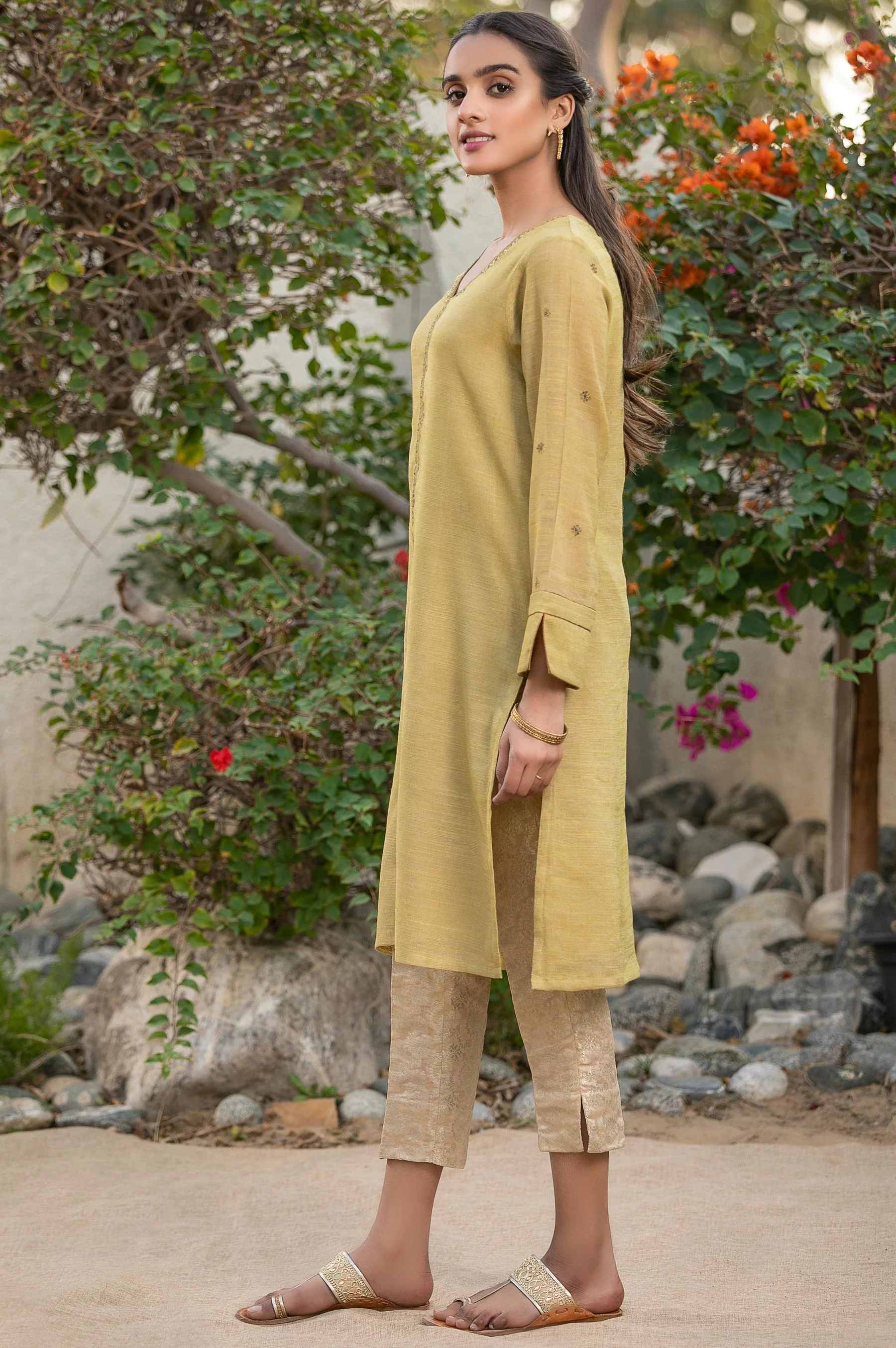 Stitched 1 Piece Slub Khaddi Net Embroidered Shirt - Image 4