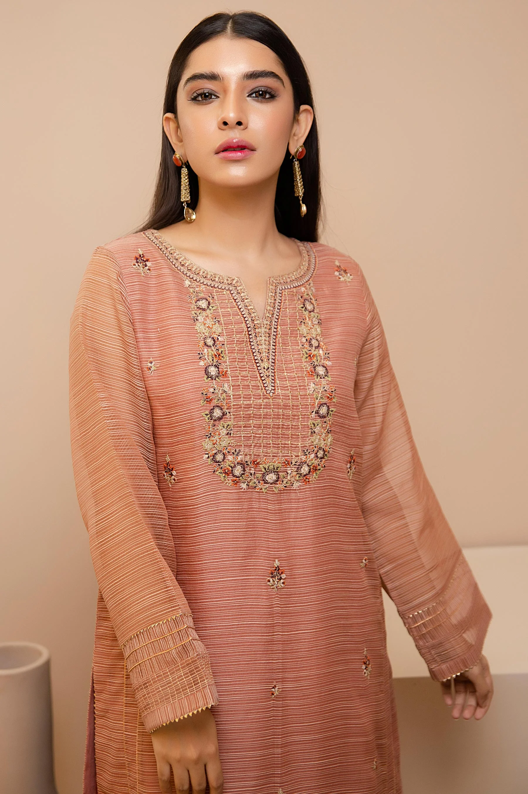 Stitched 1 Piece Slub Organza Embroidered Shirt - Image 2