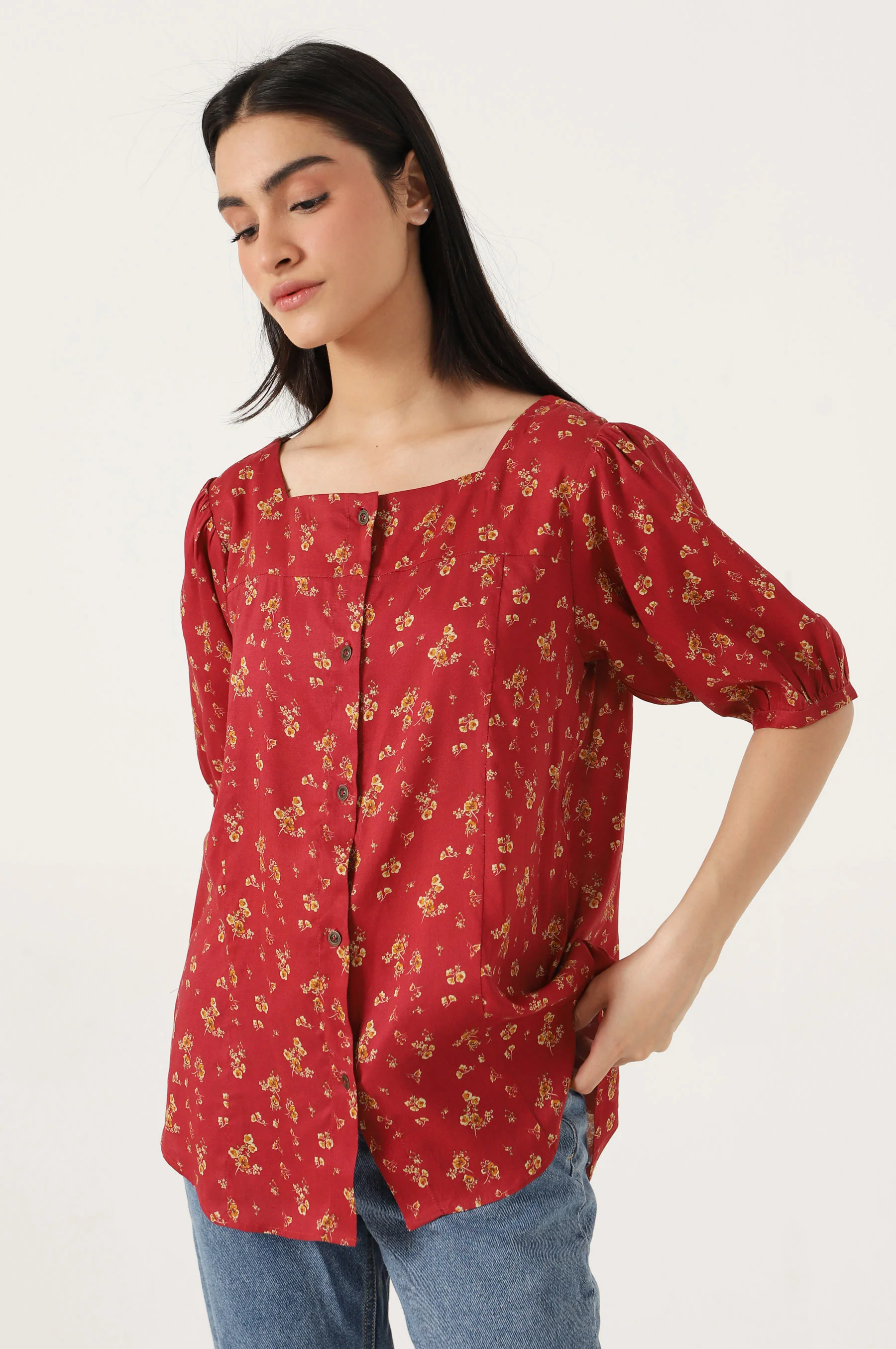 Stitched 1 Piece Tencel Printed Top - Image 4