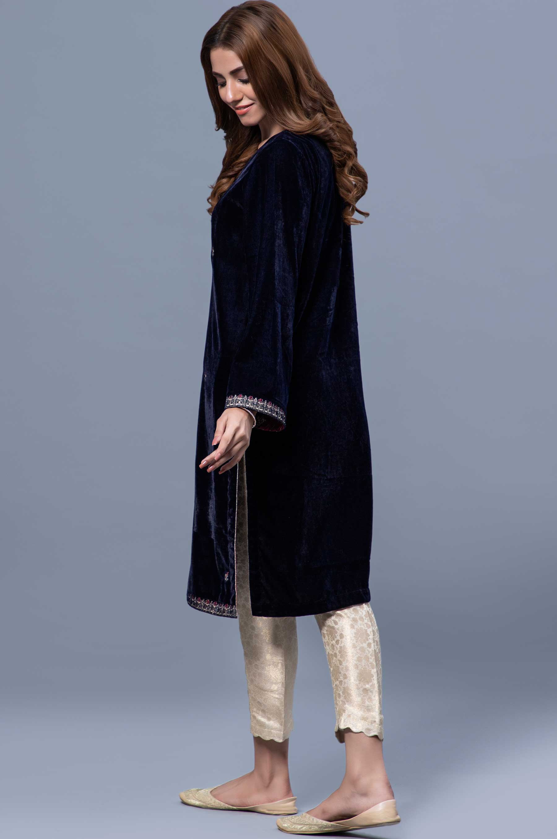 Stitched 1 Piece Velvet Embroidered Shirt - Image 2